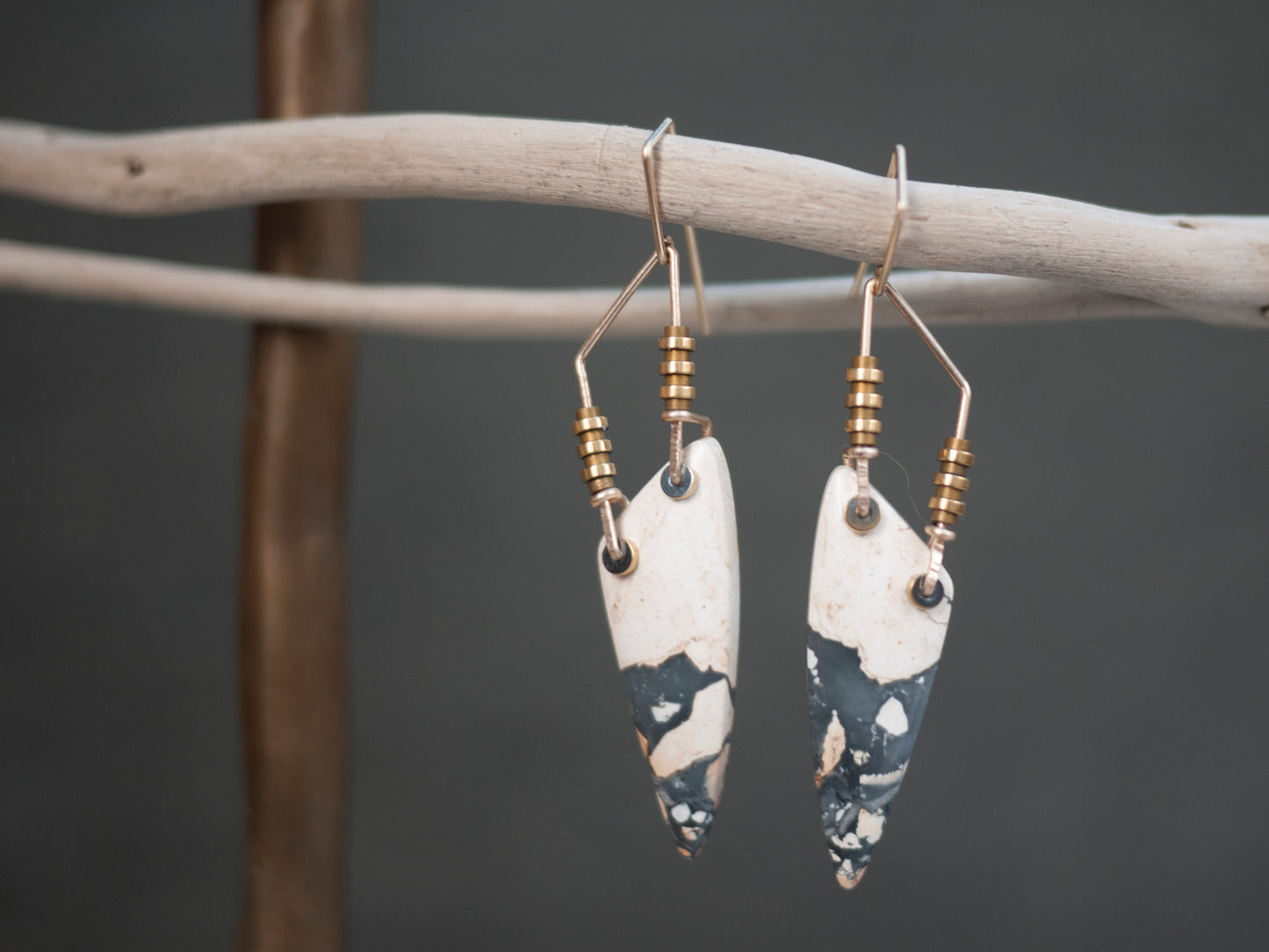 Asymatical Maligano Jasper Spear Earrings