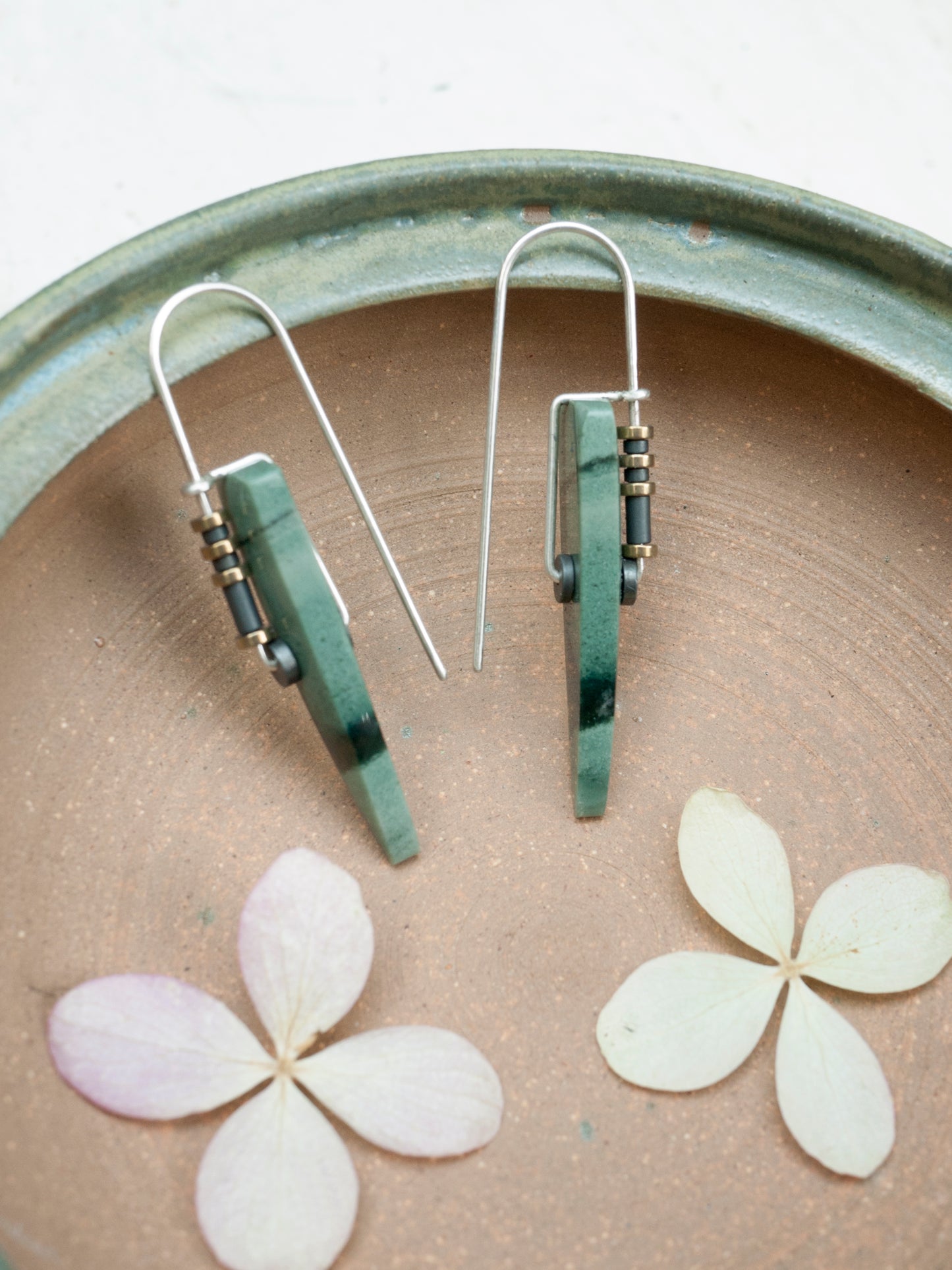 Green Polychrome Jasper Spear Drop Earrings
