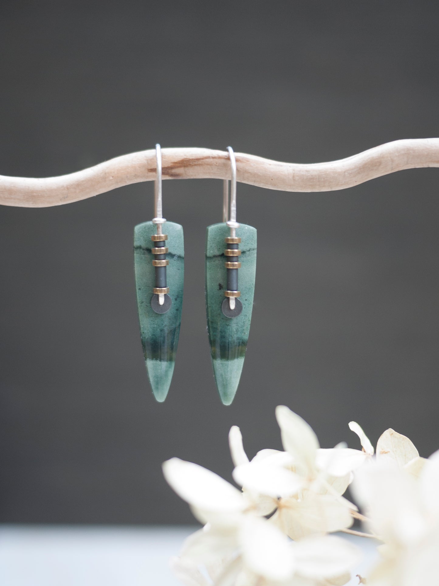 Green Polychrome Jasper Spear Drop Earrings