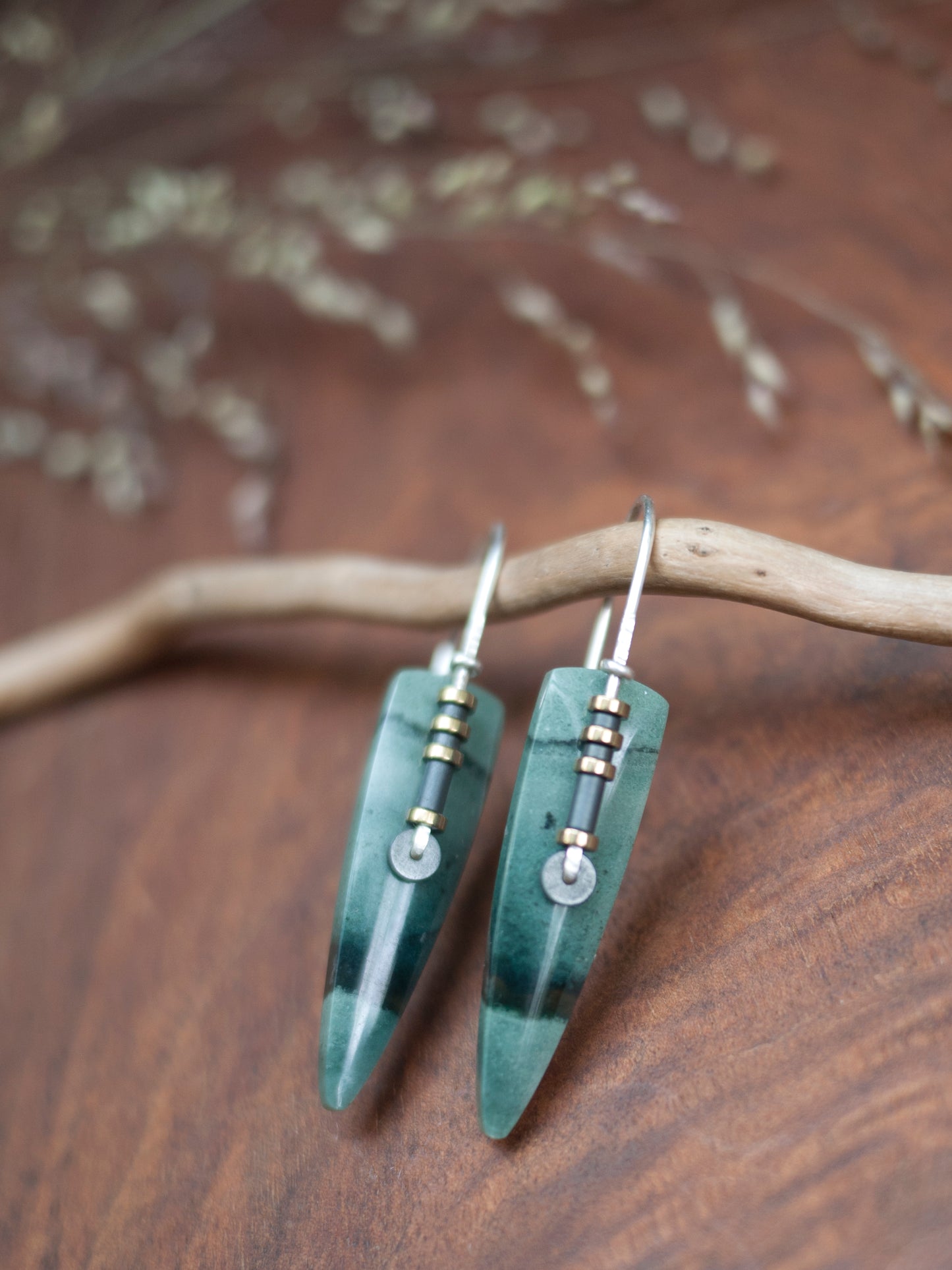 Green Polychrome Jasper Spear Drop Earrings