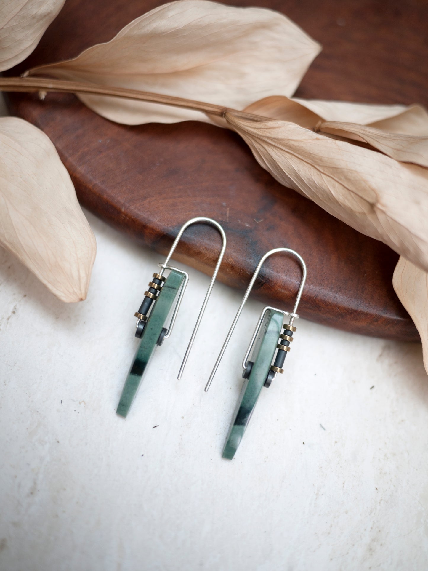Green Polychrome Jasper Spear Drop Earrings
