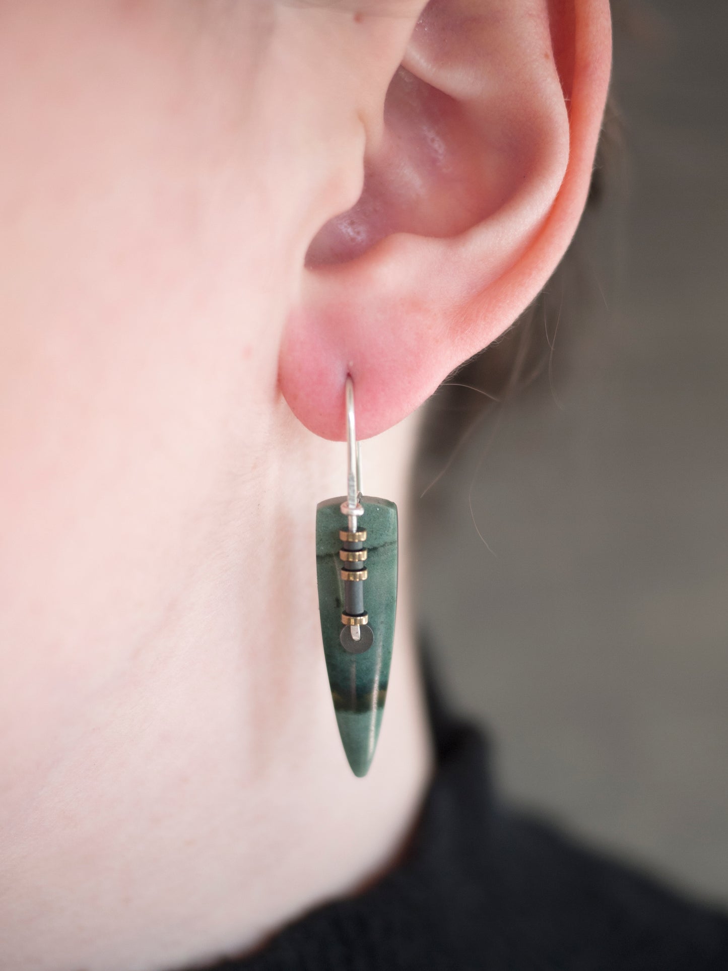 Green Polychrome Jasper Spear Drop Earrings