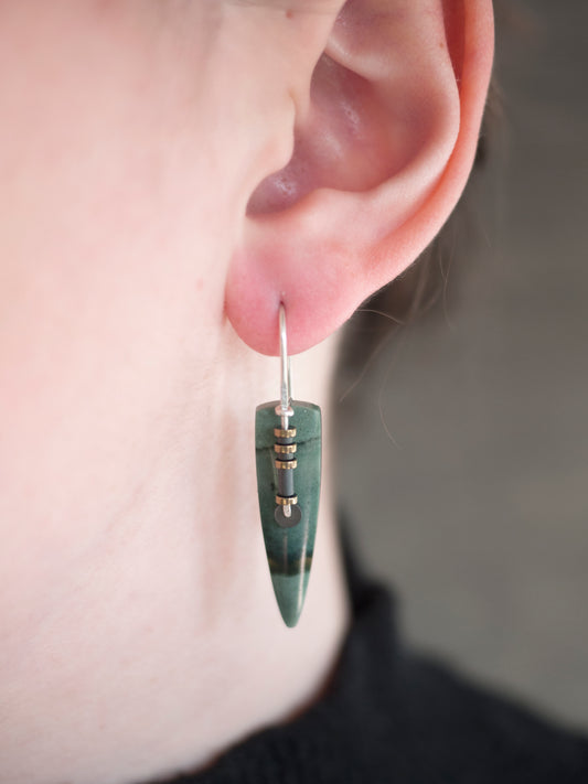 Green Polychrome Jasper Spear Drop Earrings