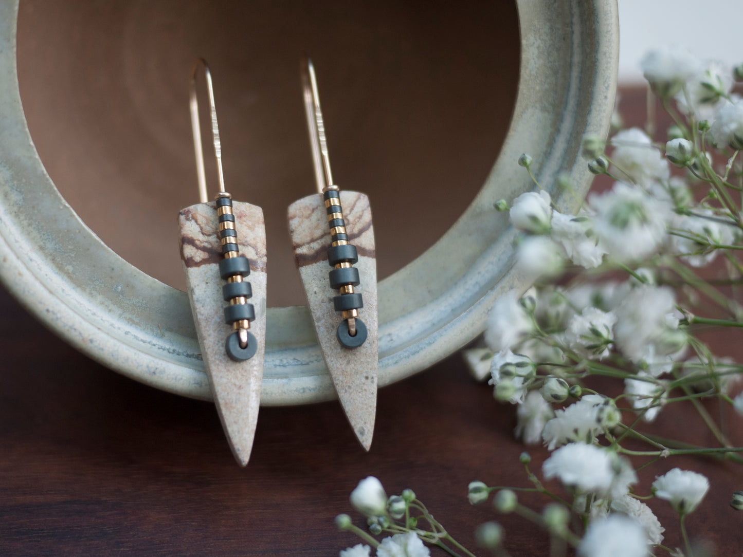 Tan Polychrome Jasper Spear Earringz