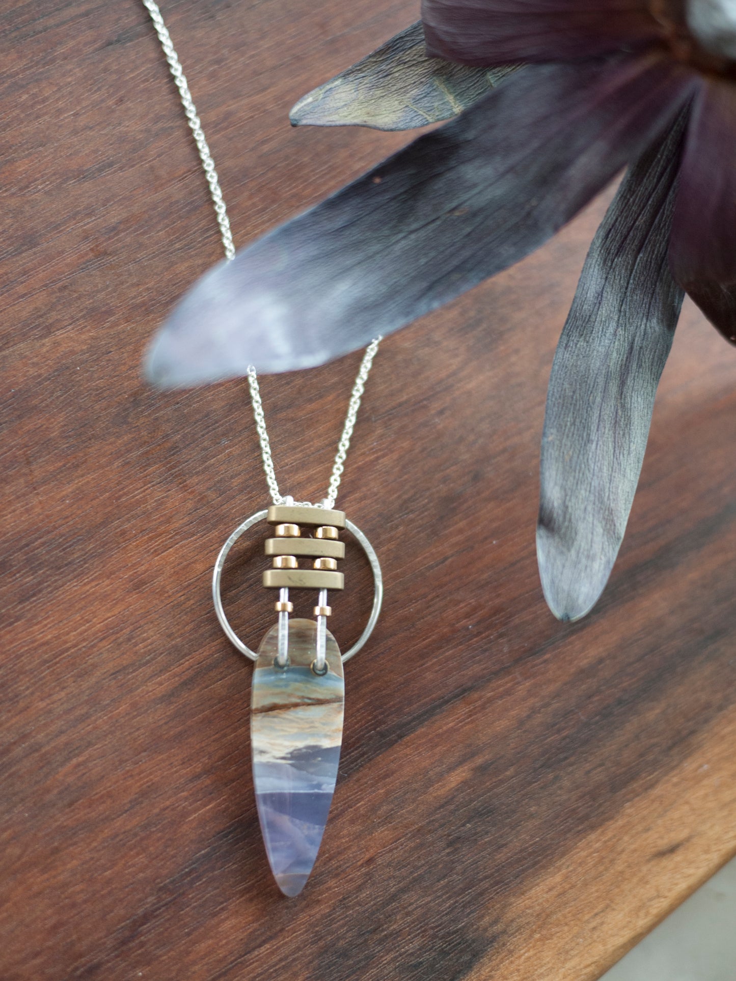 Silver Purple Agate Circle Pendant