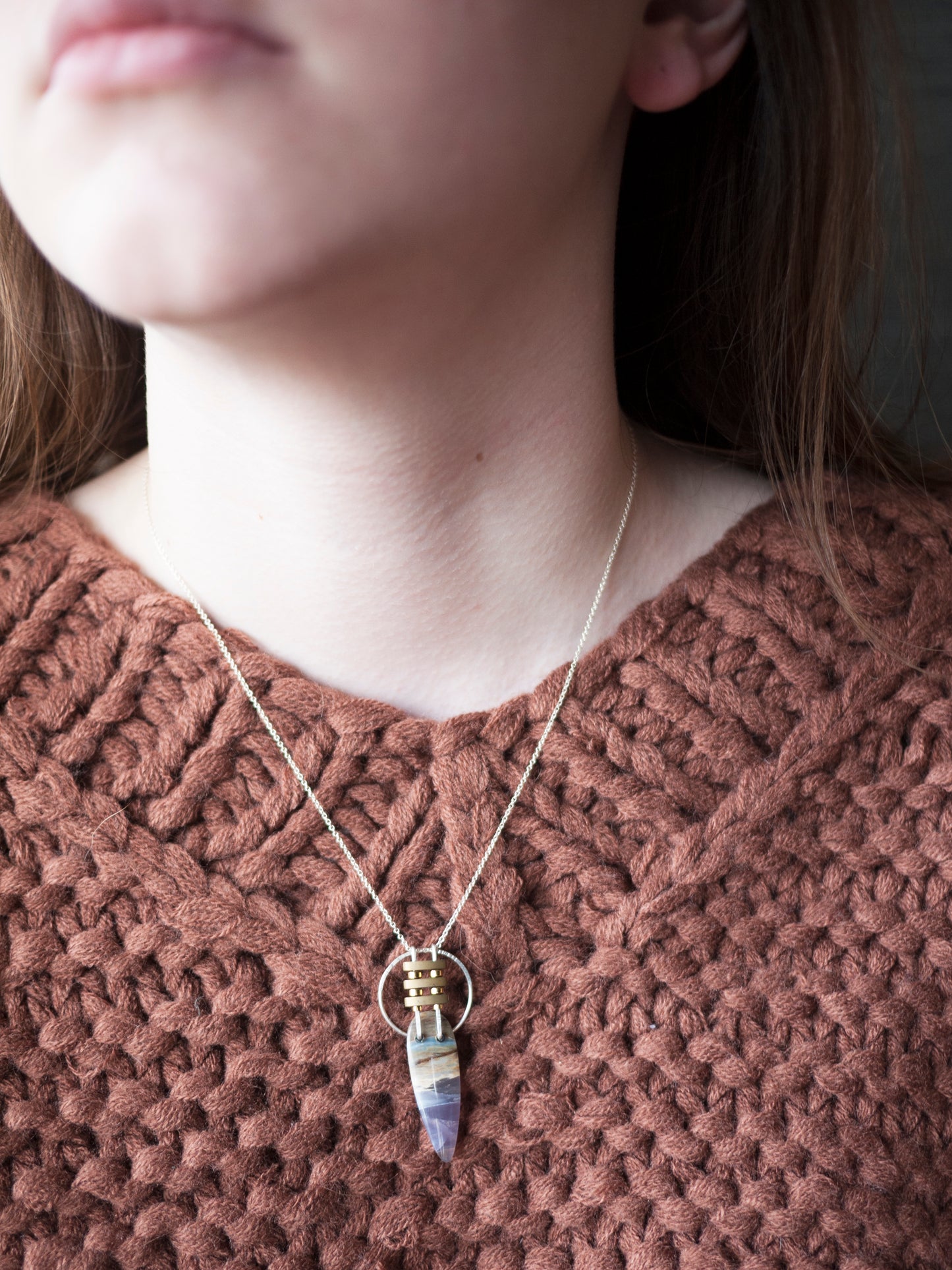 Silver Purple Agate Circle Pendant