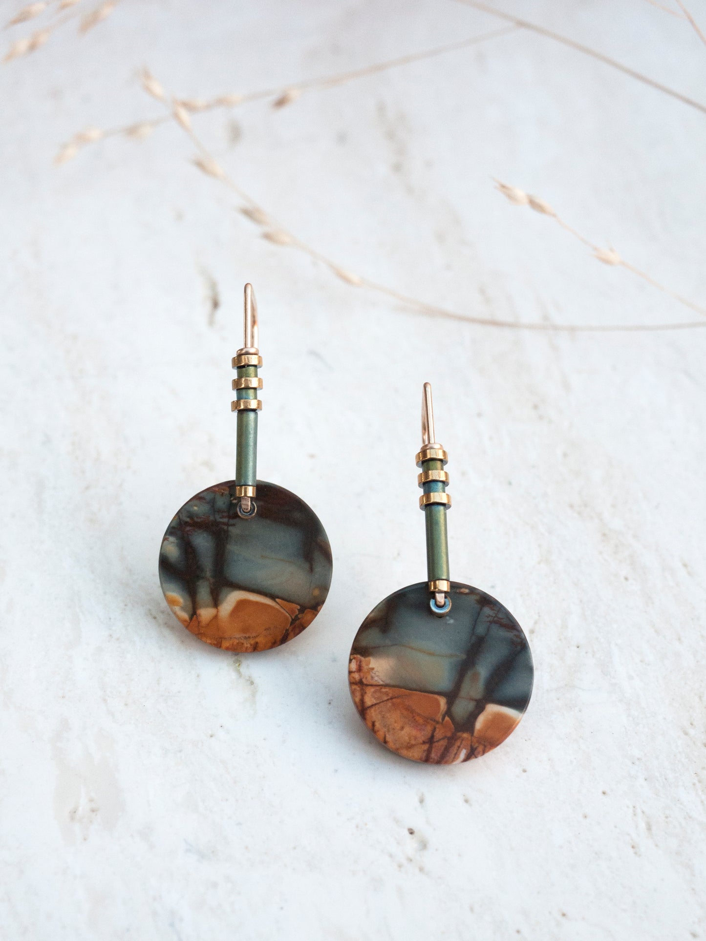 Minimal Red Creek Jasper Drop Earrings