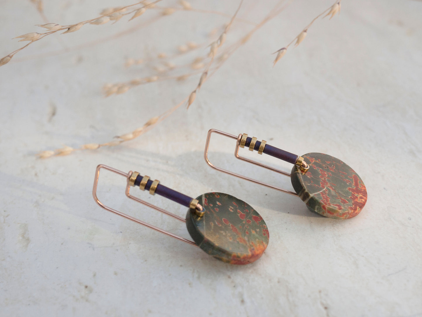 Minimal Red Creek Jasper Drop Earrings #2