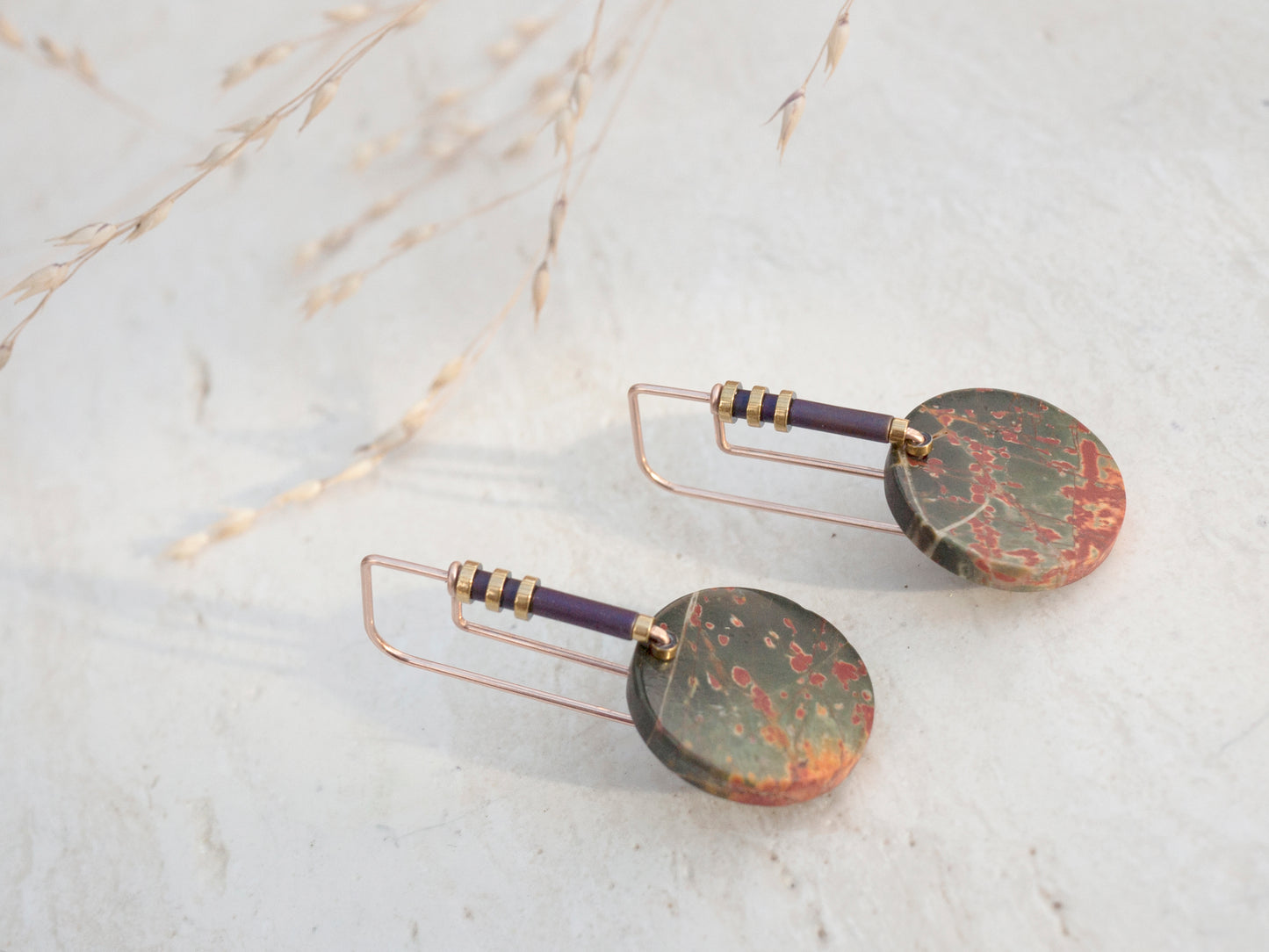 Minimal Red Creek Jasper Drop Earrings #2