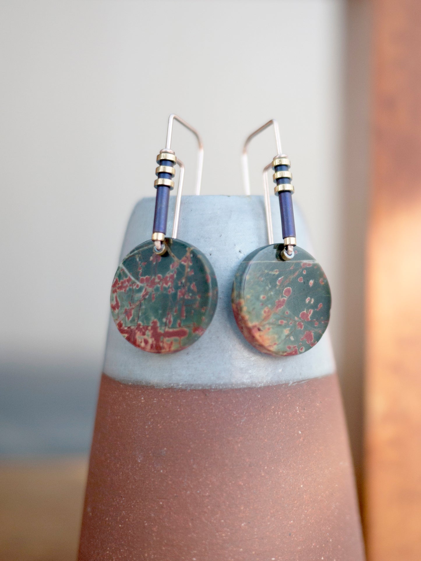 Minimal Red Creek Jasper Drop Earrings #2
