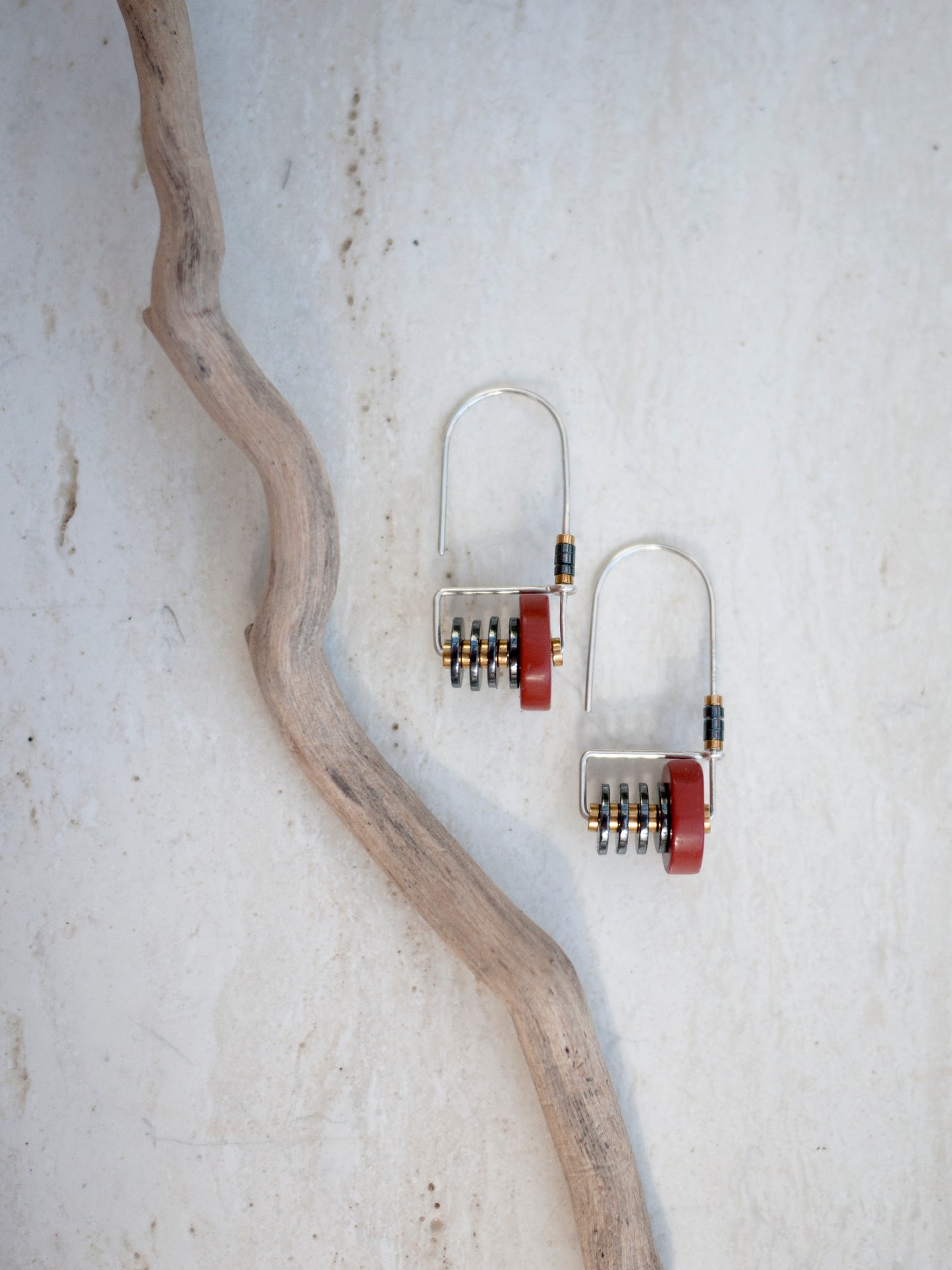 Red Jasper Circle Arch Earrings