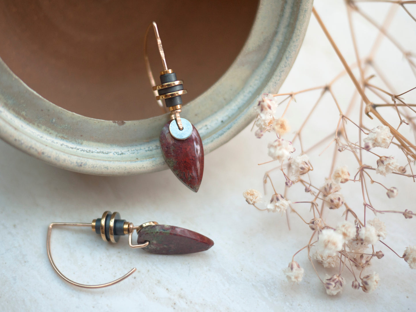 Red Moss Agate Teardrop Dangle Earrings