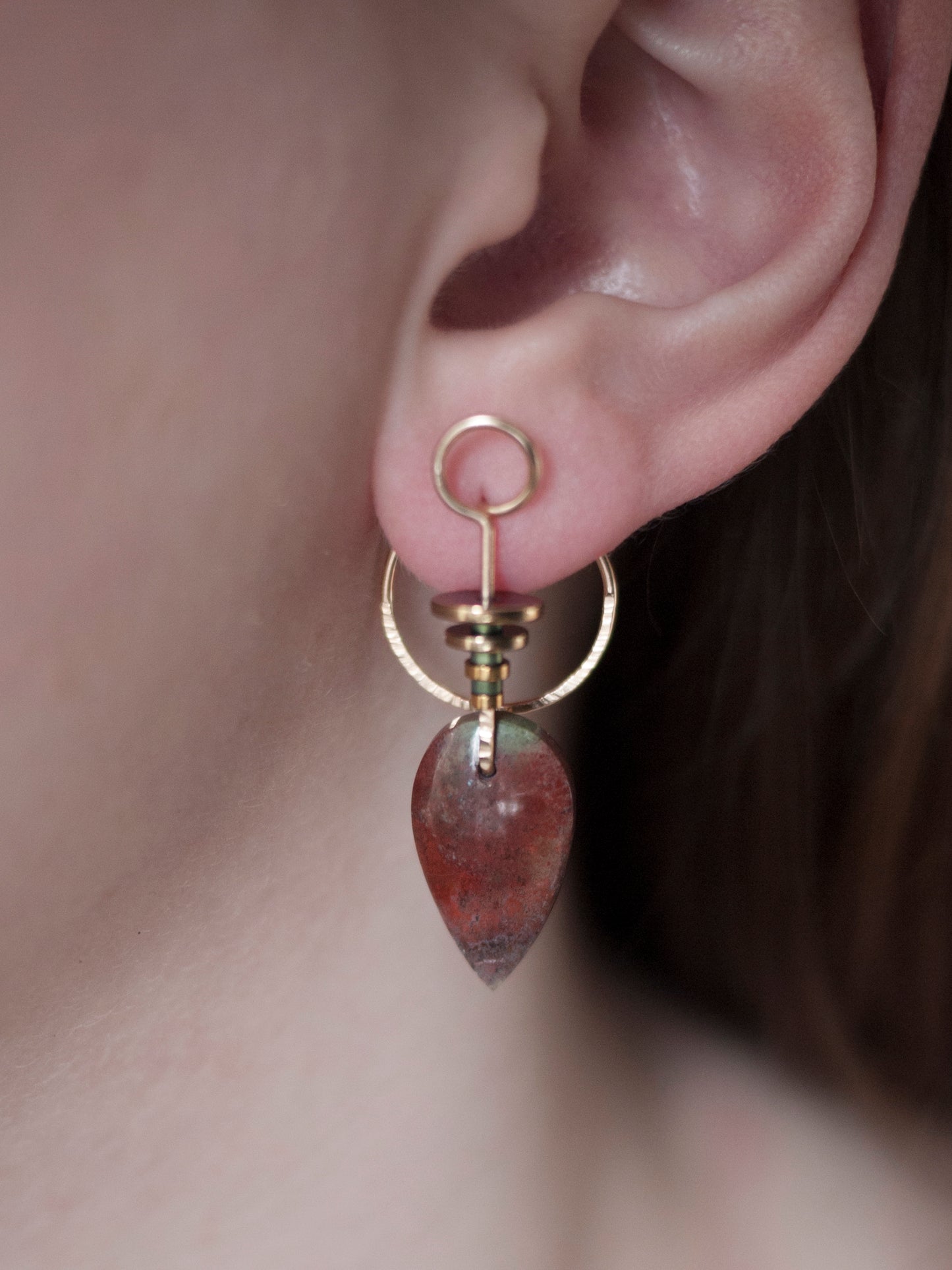 Red Moss Jasper Inverted Teardrop Ear Jacket