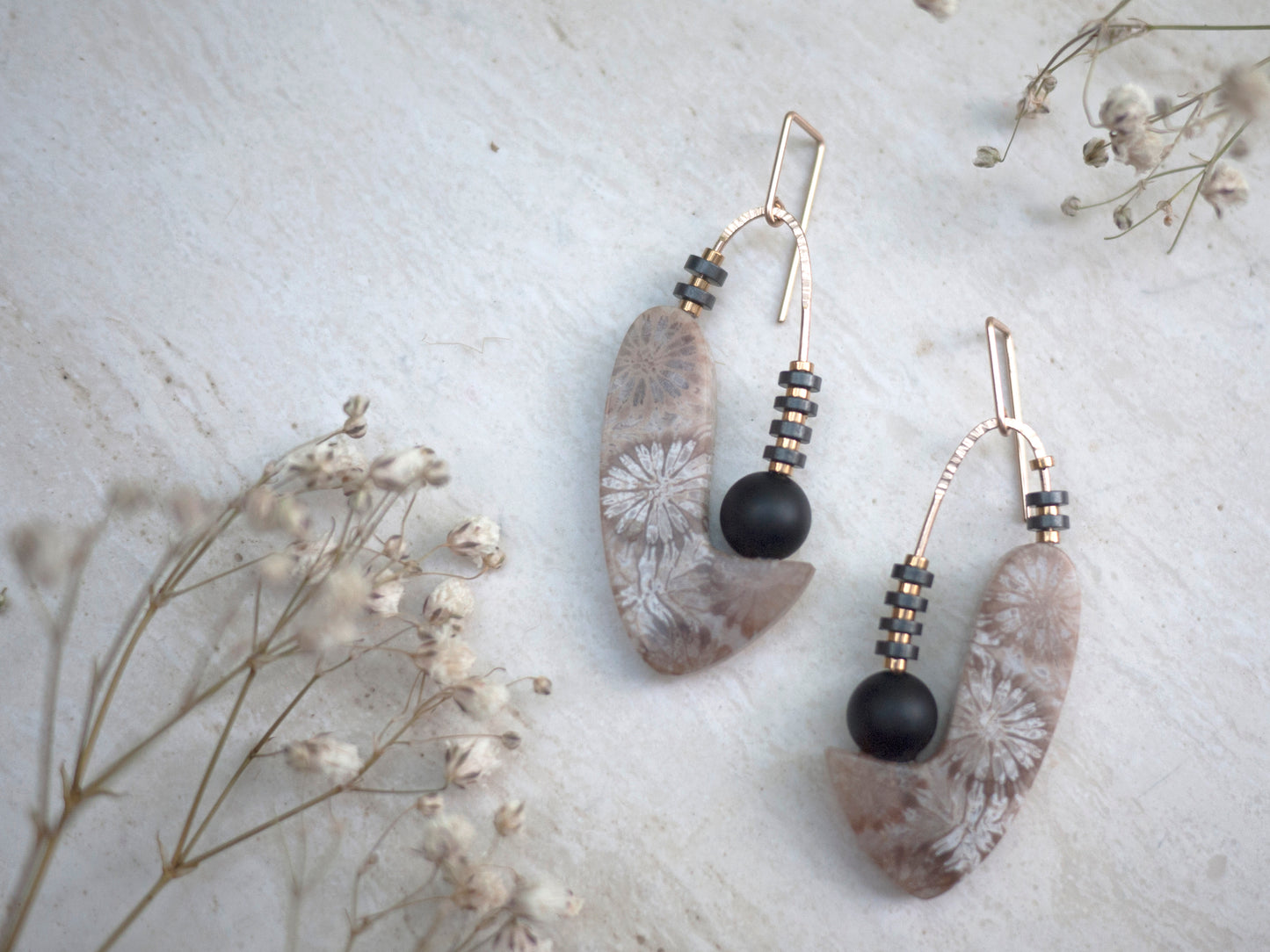 Retro Fossil Coral Dangle Earrings