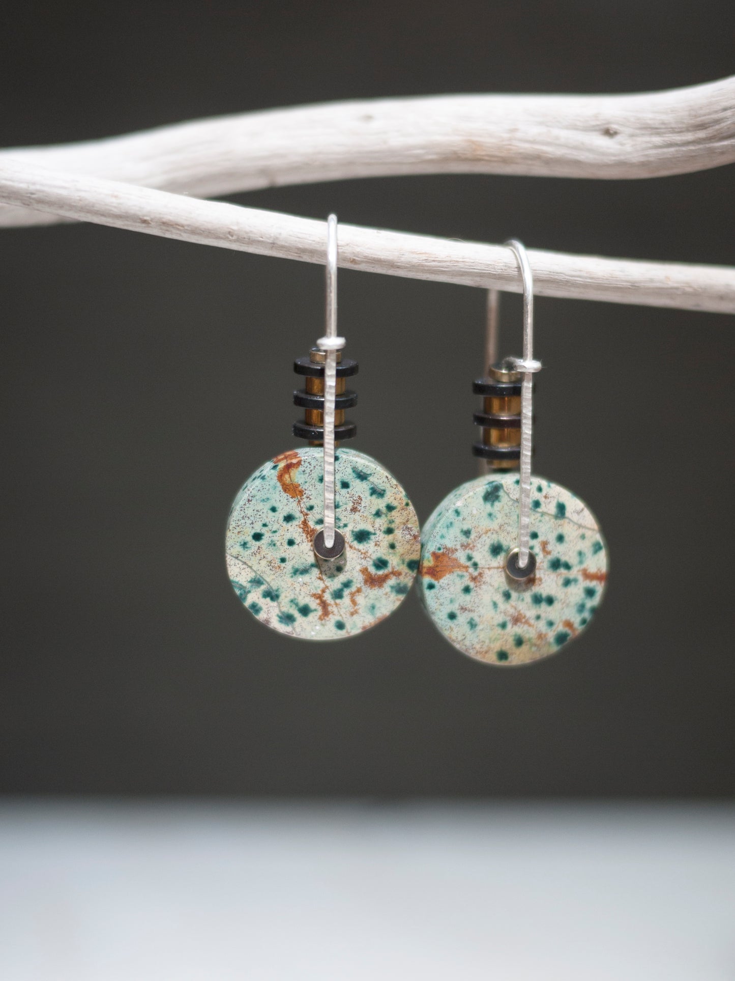 Forest Jasper Circle Drop Earrings