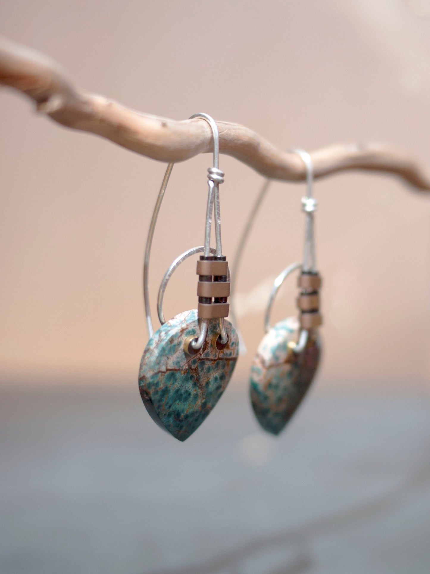 Forest Jasper Circle Drop Earrings
