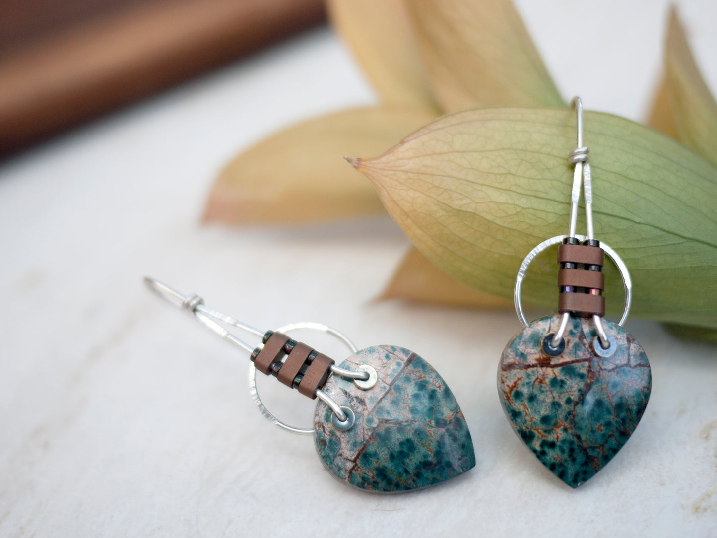 Forest Jasper Circle Drop Earrings