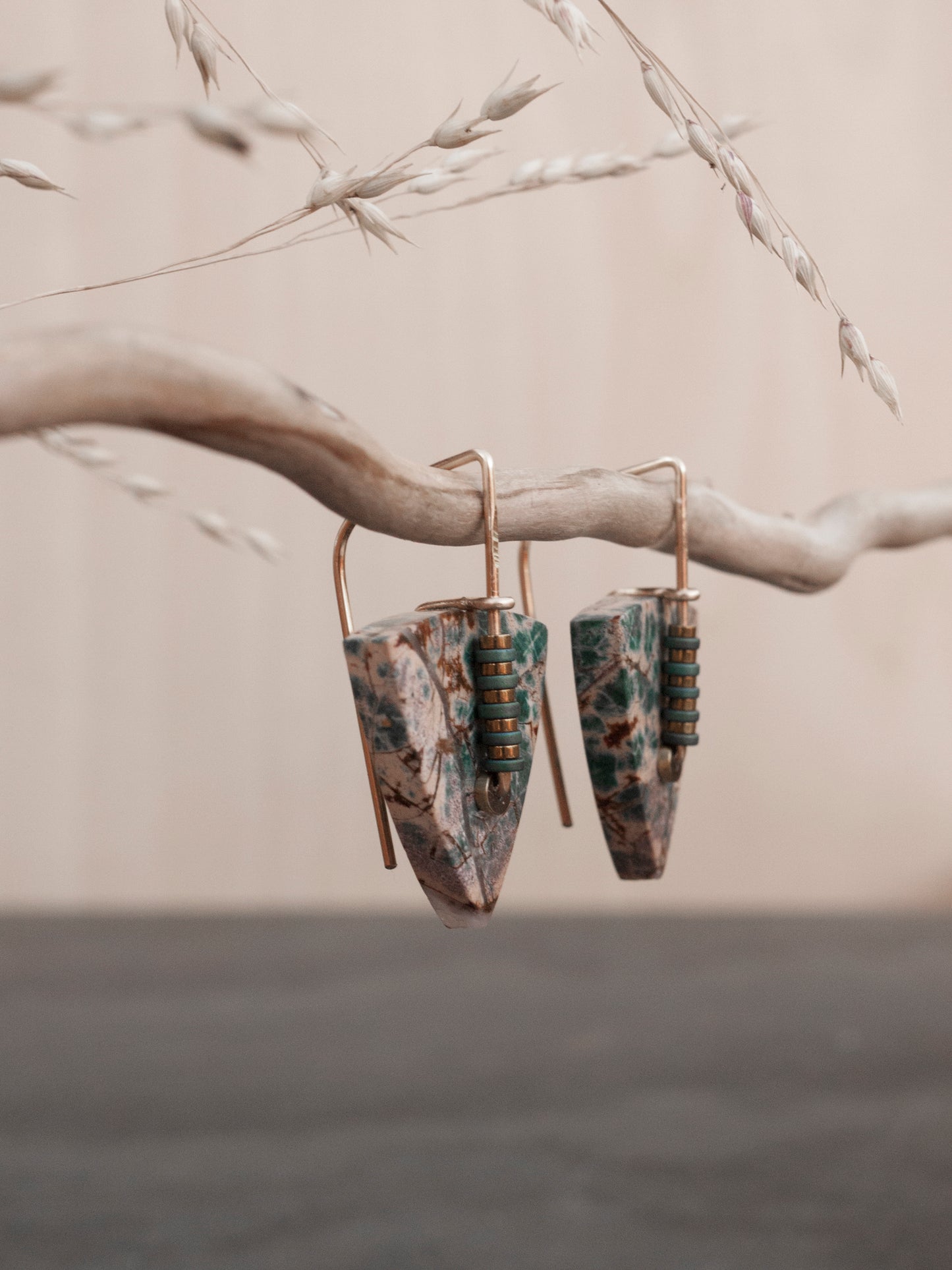 Forest Jasper Triangle Earrings