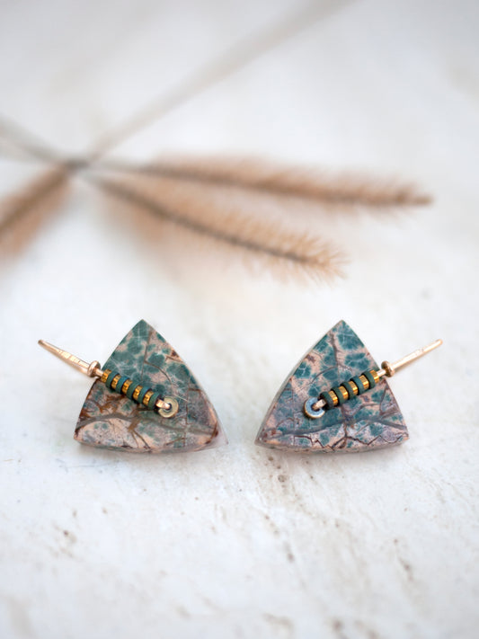 Forest Jasper Triangle Earrings