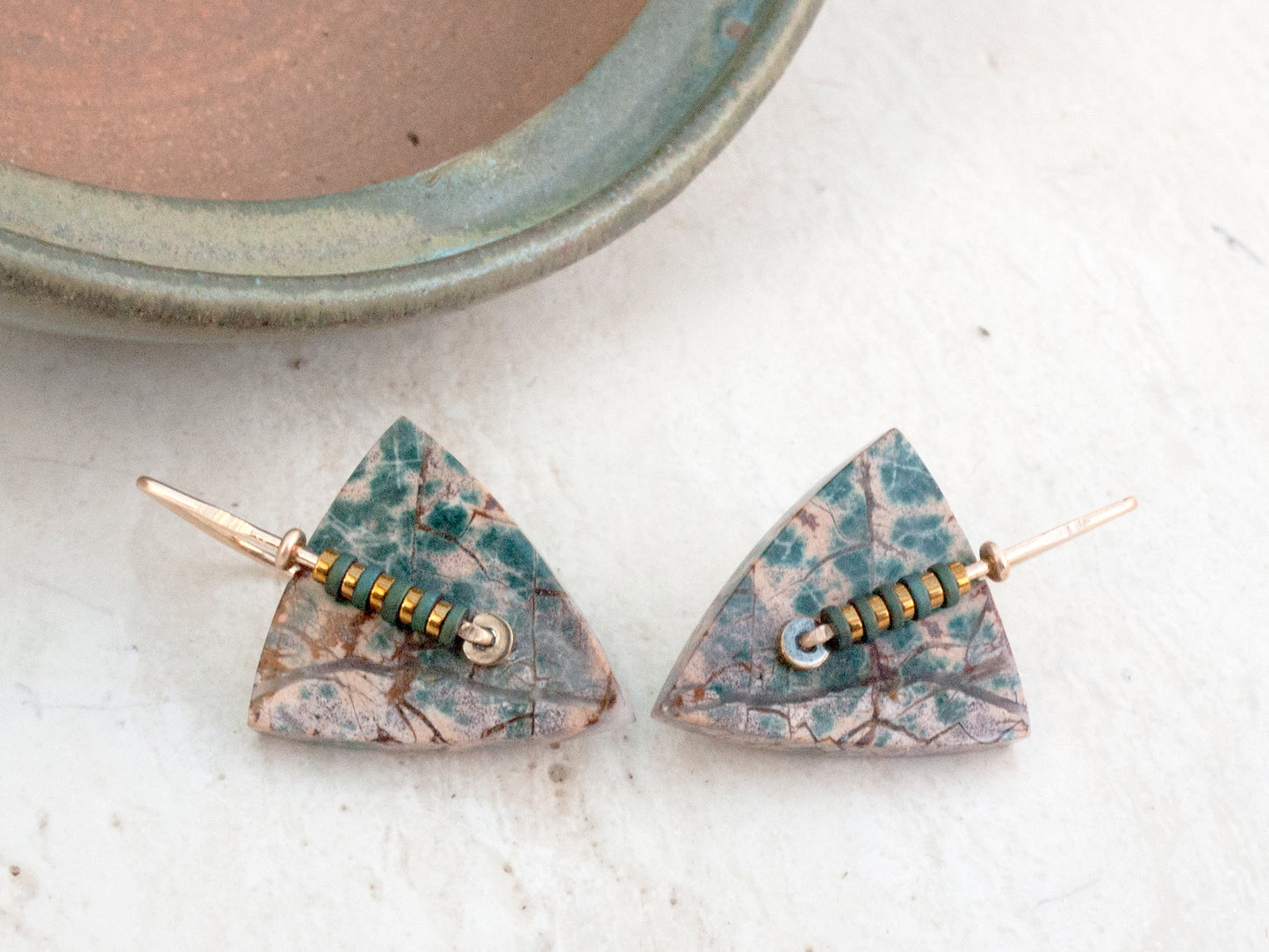 Forest Jasper Triangle Earrings