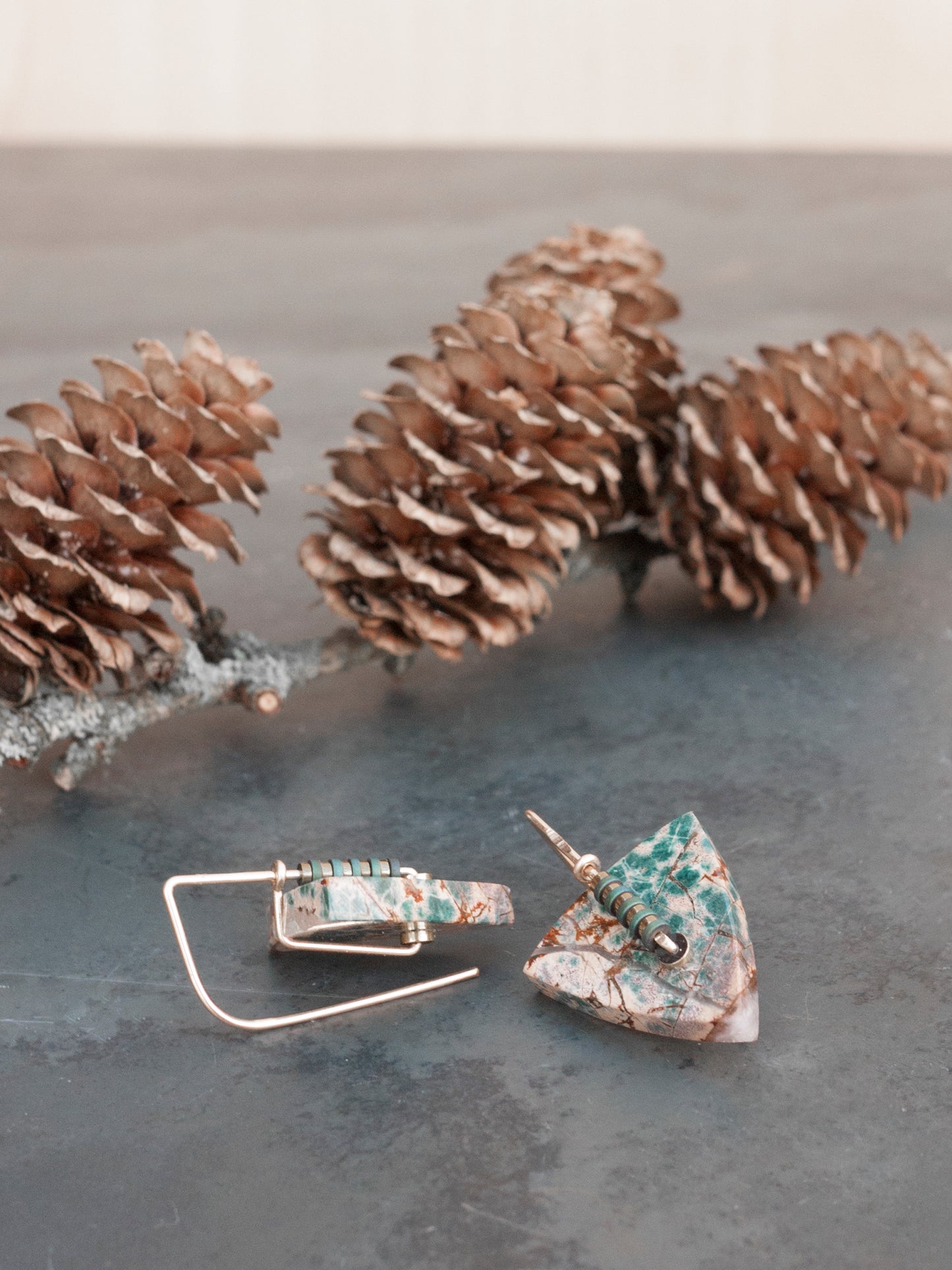 Forest Jasper Triangle Earrings