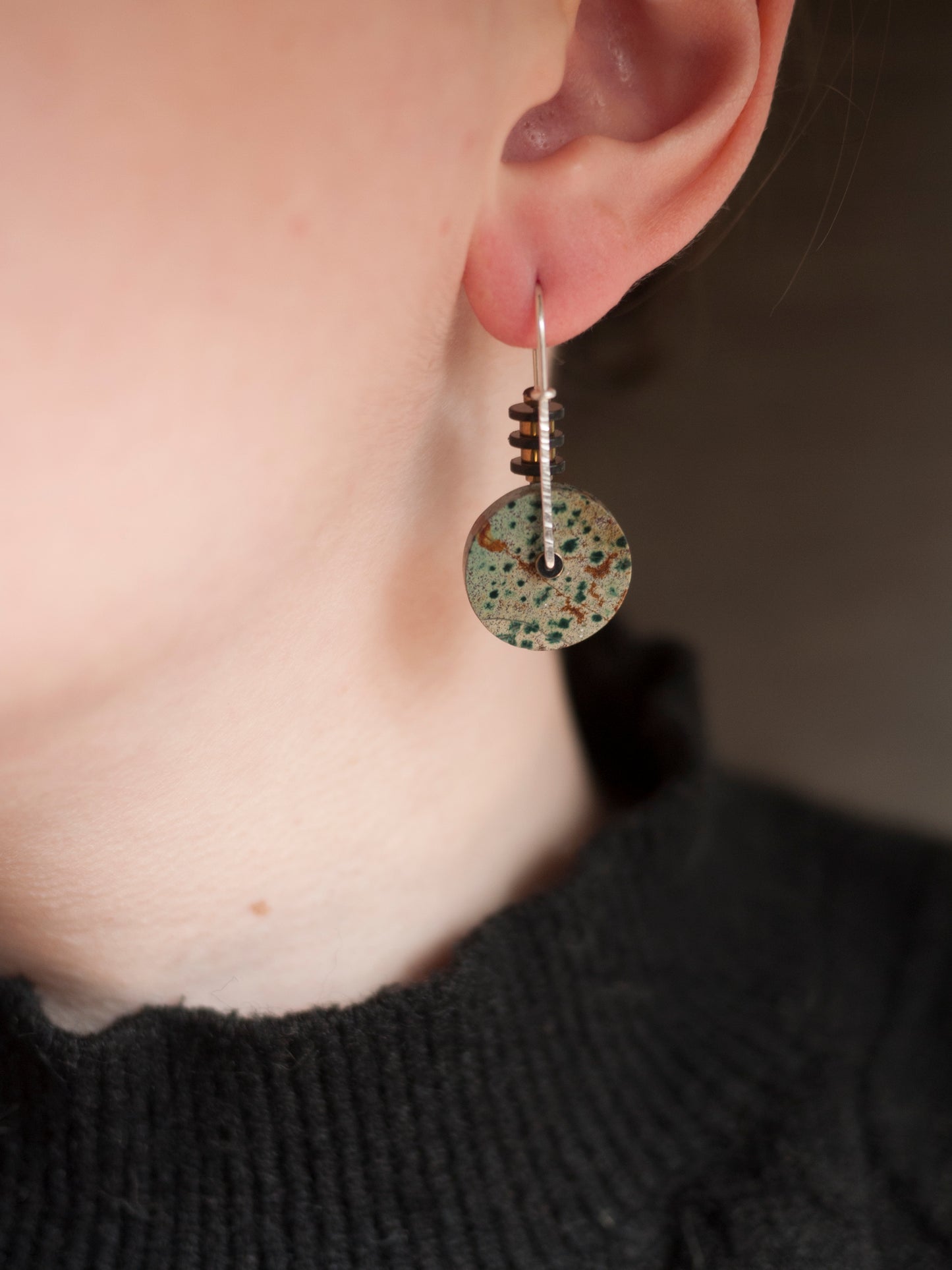 Forest Jasper Circle Drop Earrings