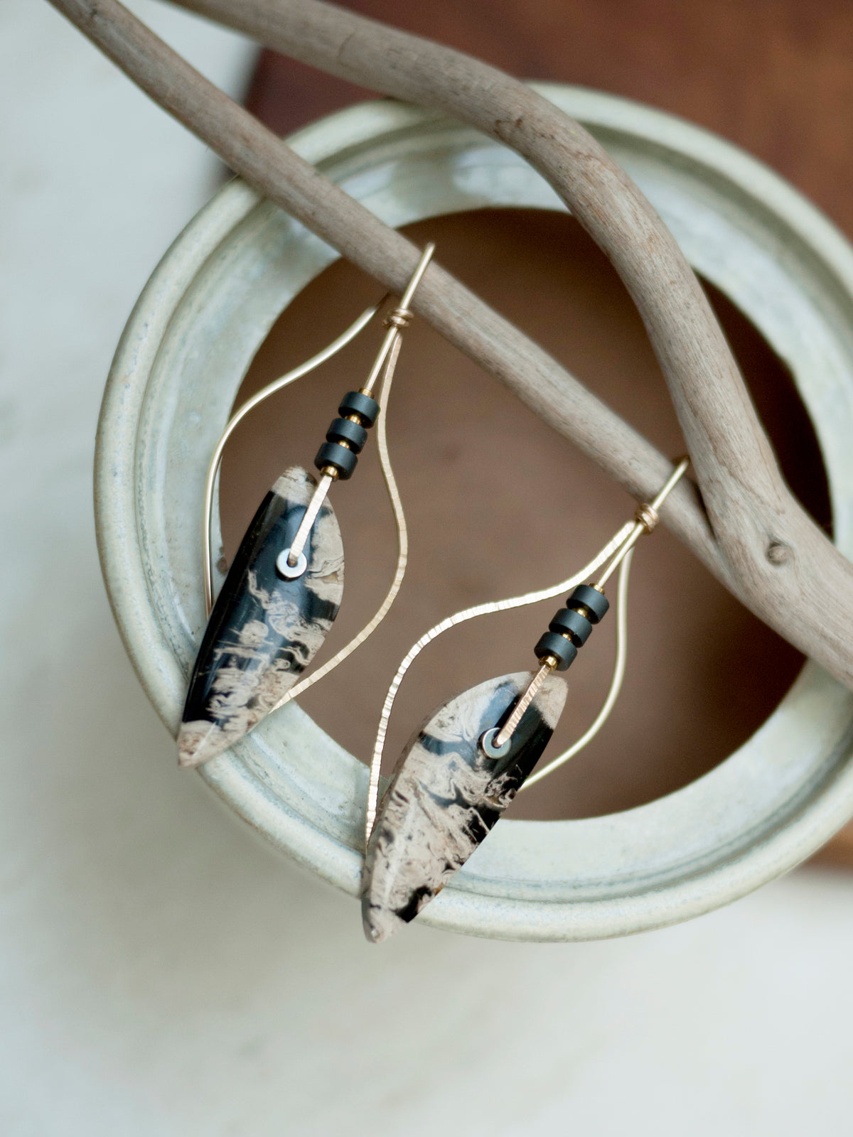 Petrified Palmroot Sculptural Leaf Earrings