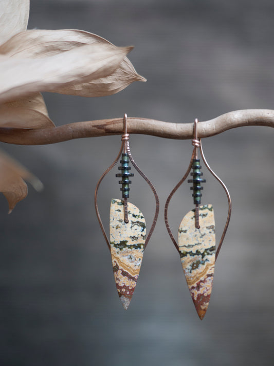 Sculptural Leaf Shaped River Jasper Earrings