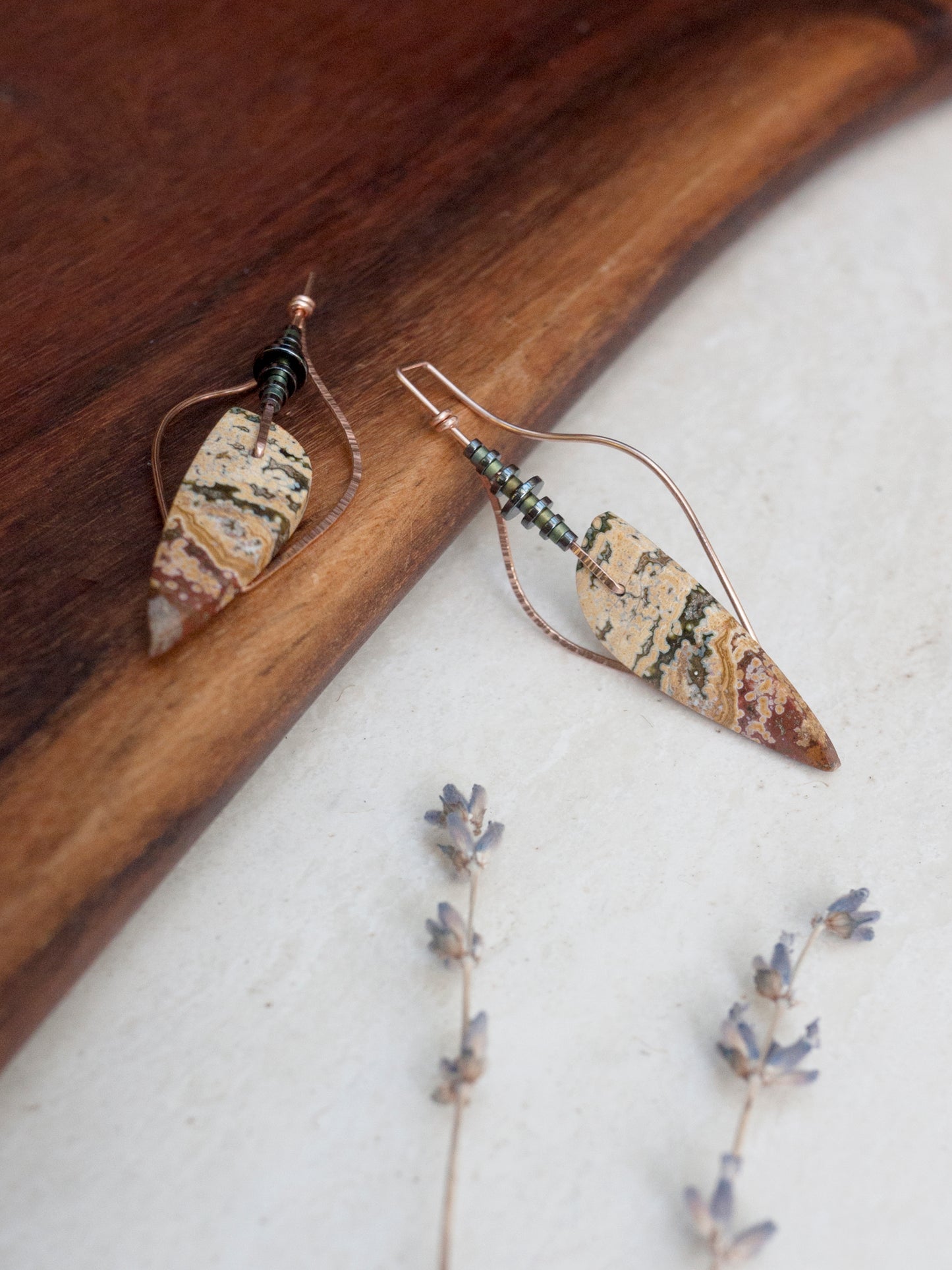 Sculptural Leaf Shaped River Jasper Earrings