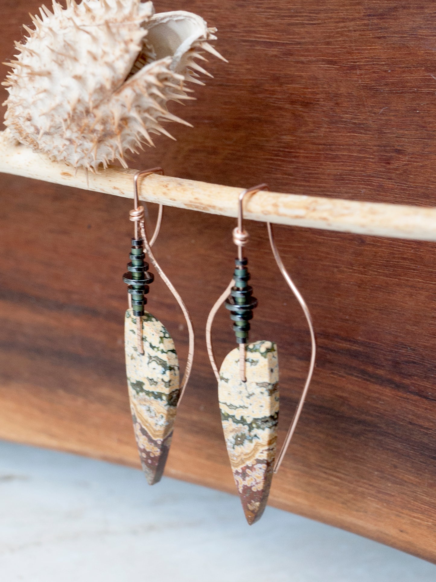 Sculptural Leaf Shaped River Jasper Earrings