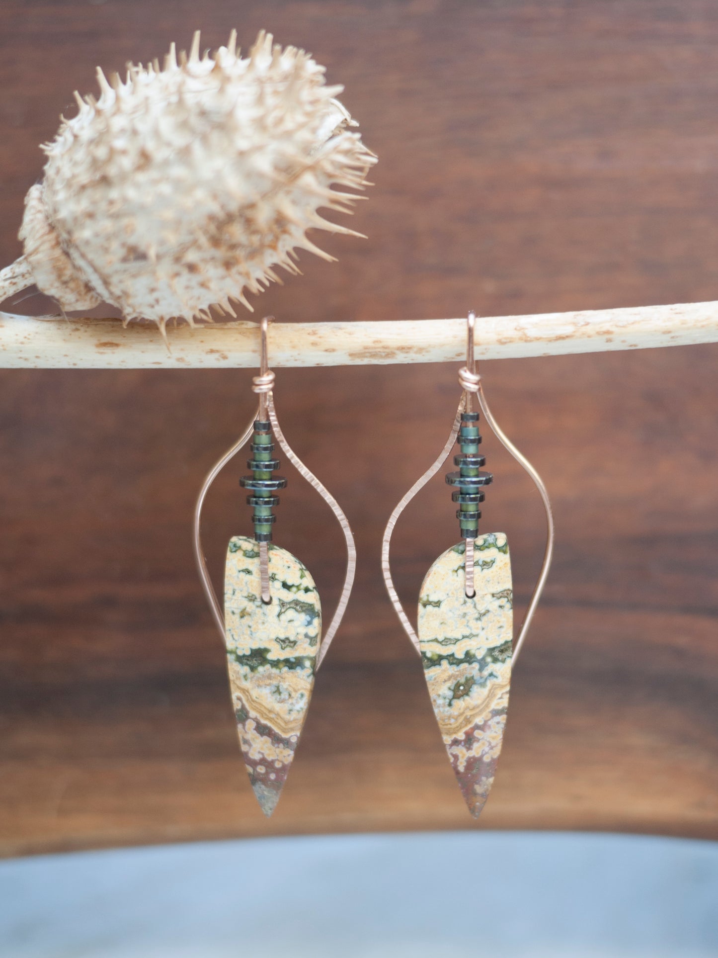 Sculptural Leaf Shaped River Jasper Earrings