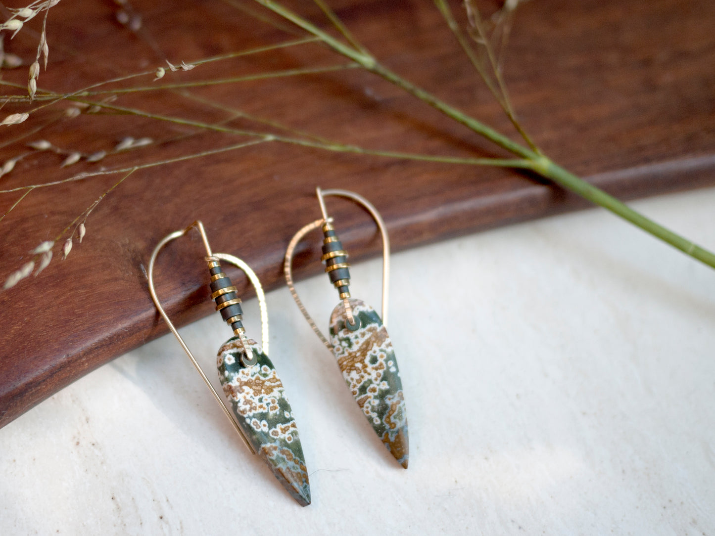 Sculptural Spear Ocean Jasper Dangle Earrings
