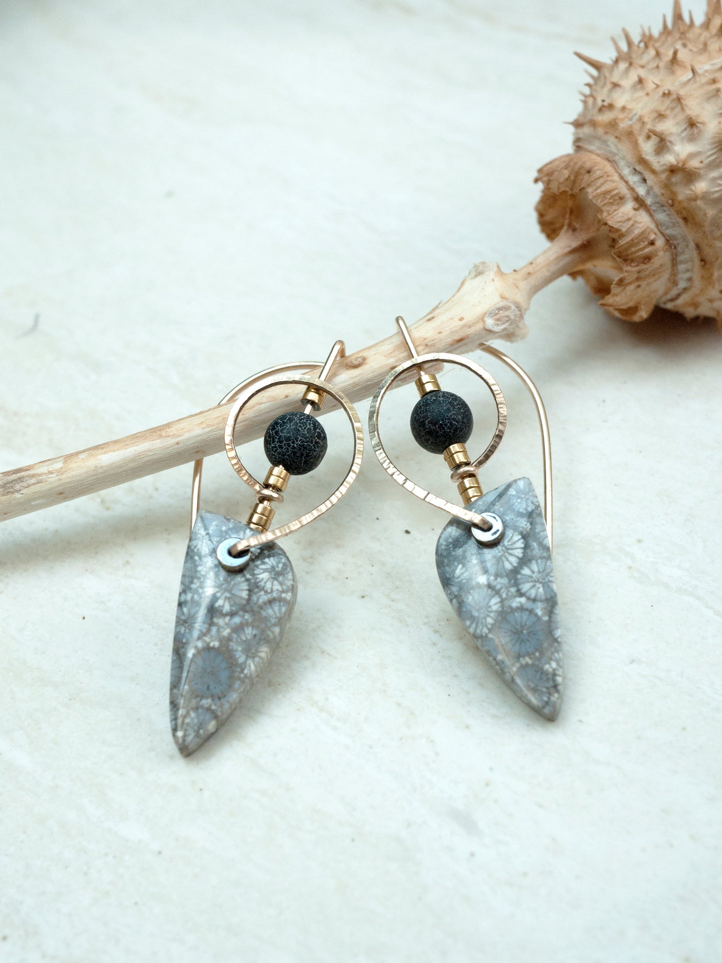 Sculptural Swirl Fossil Coral Earrings