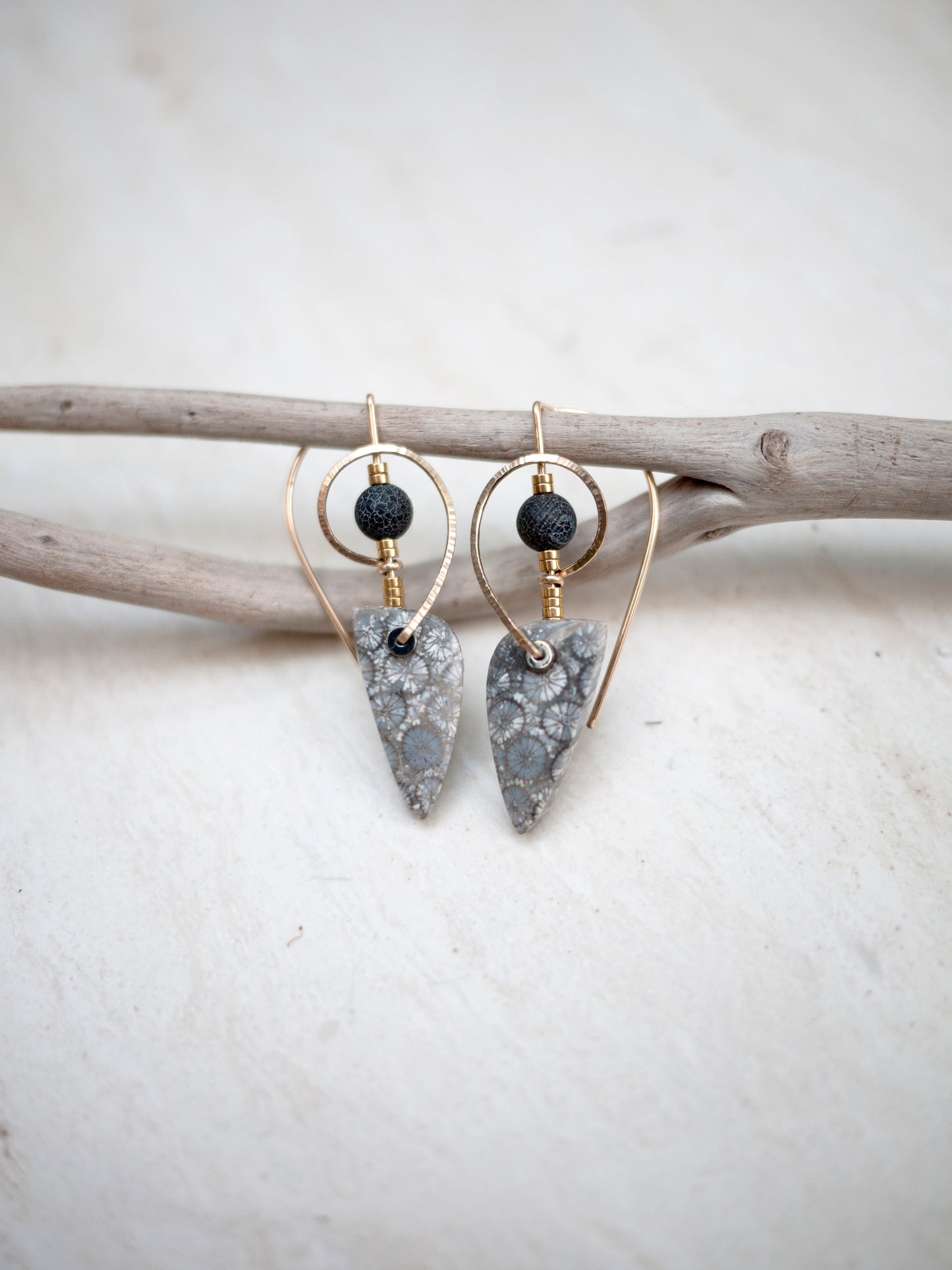 Sculptural Swirl Fossil Coral Earrings