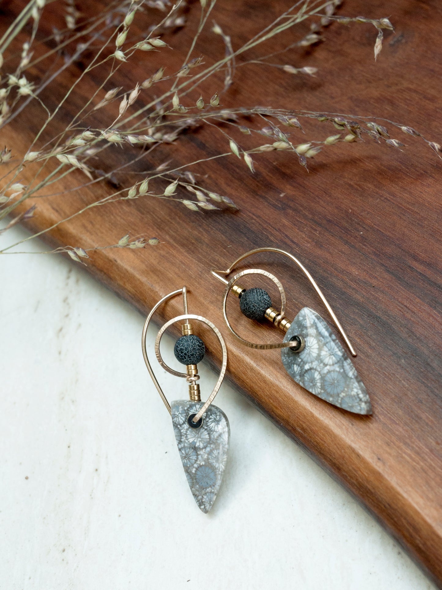 Sculptural Swirl Fossil Coral Earrings