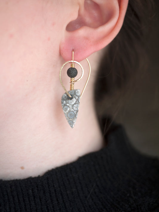 Sculptural Swirl Fossil Coral Earrings