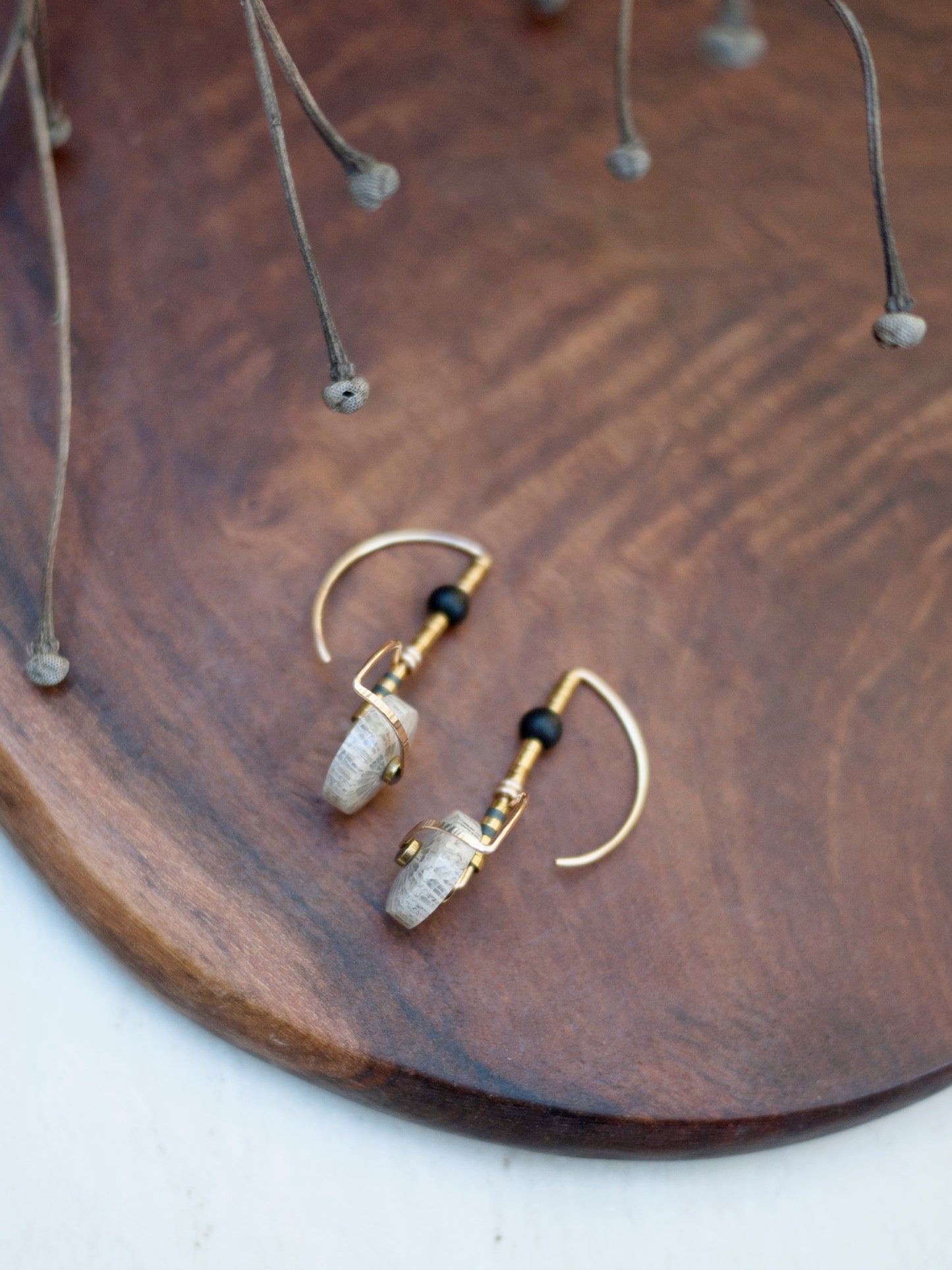 White Fossil Coral Circle Arch Earrings