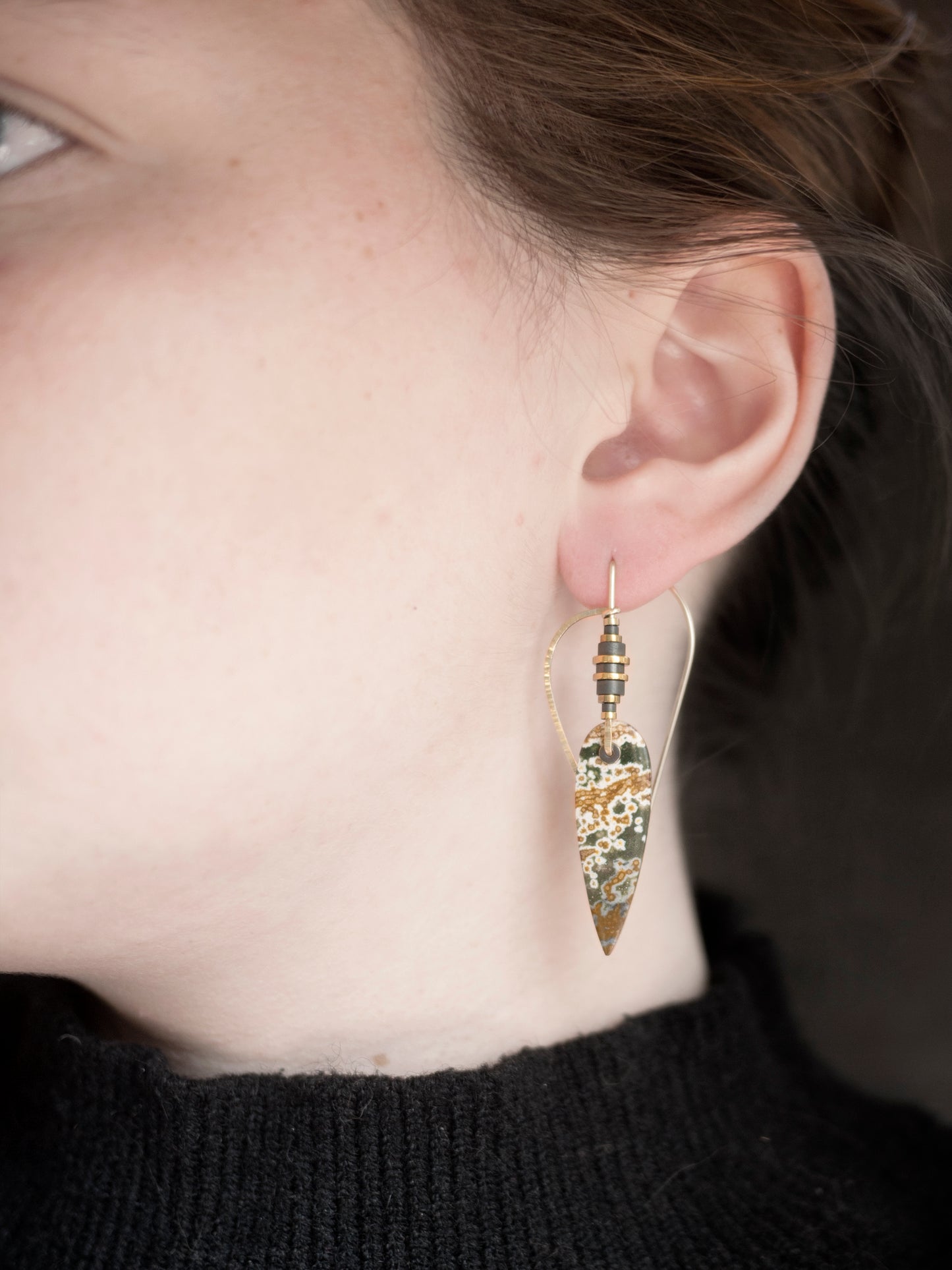 Sculptural Spear Ocean Jasper Dangle Earrings