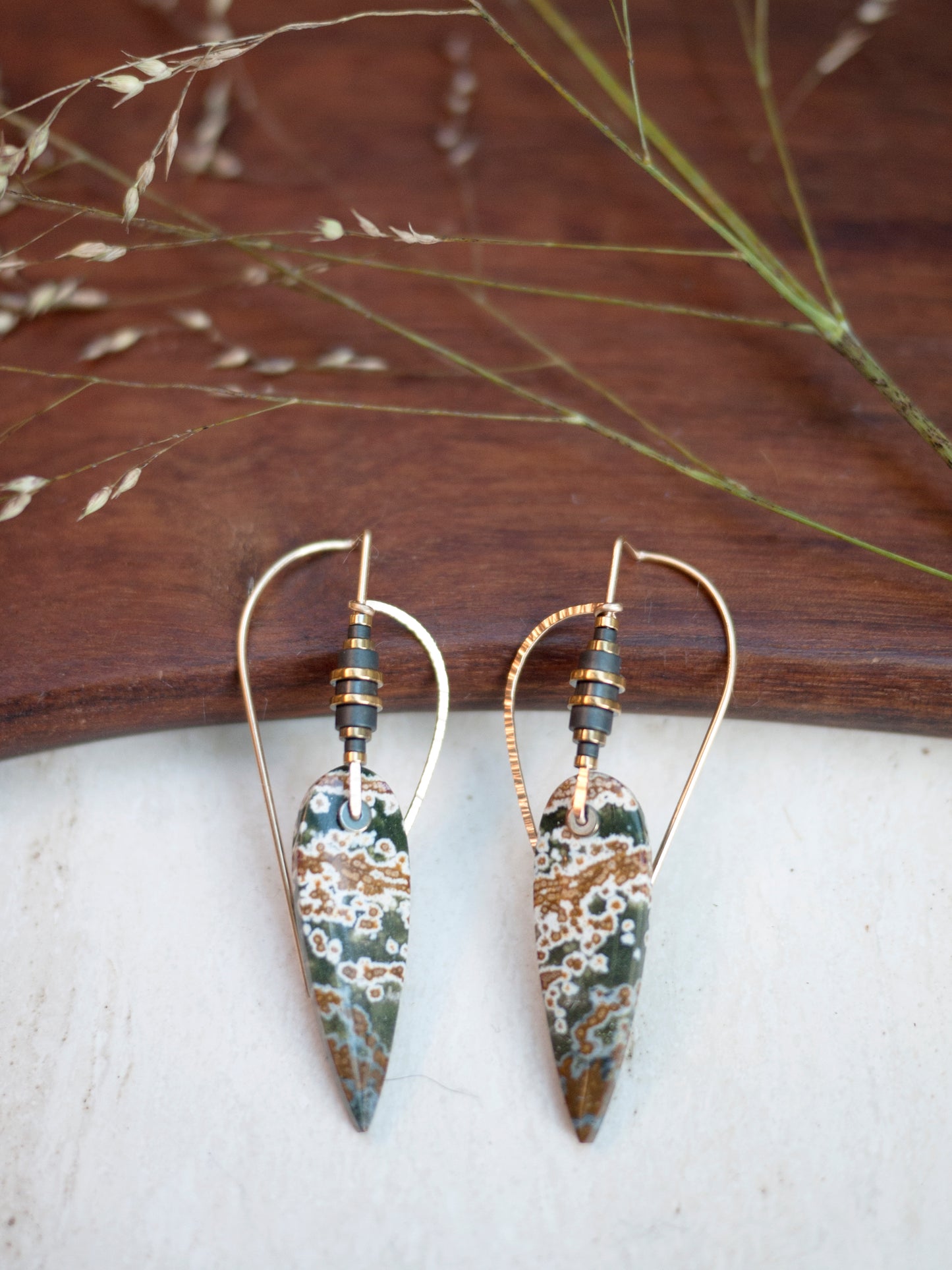 Sculptural Spear Ocean Jasper Dangle Earrings