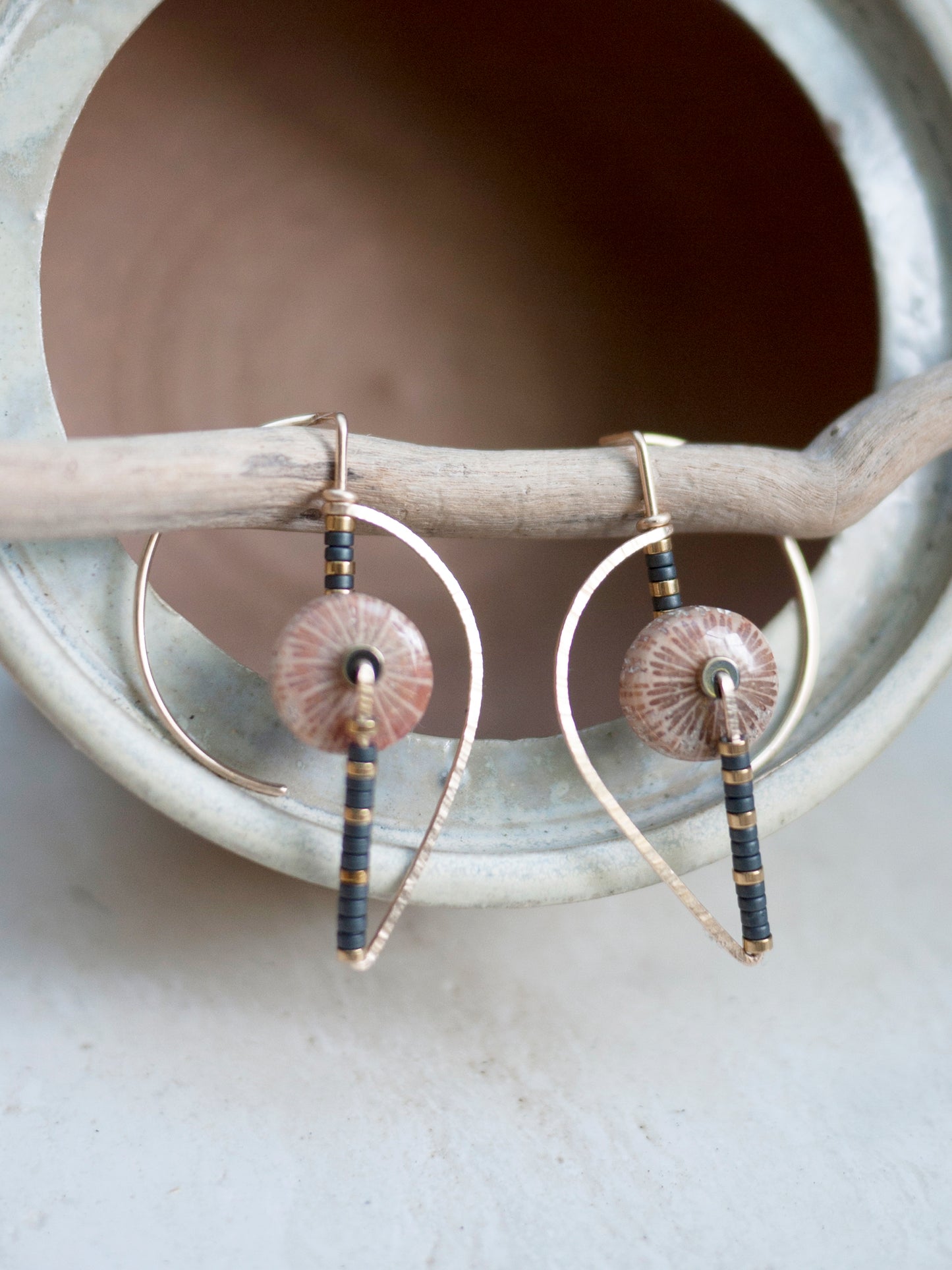 Sculptural Pink Fossil Coral Earrings