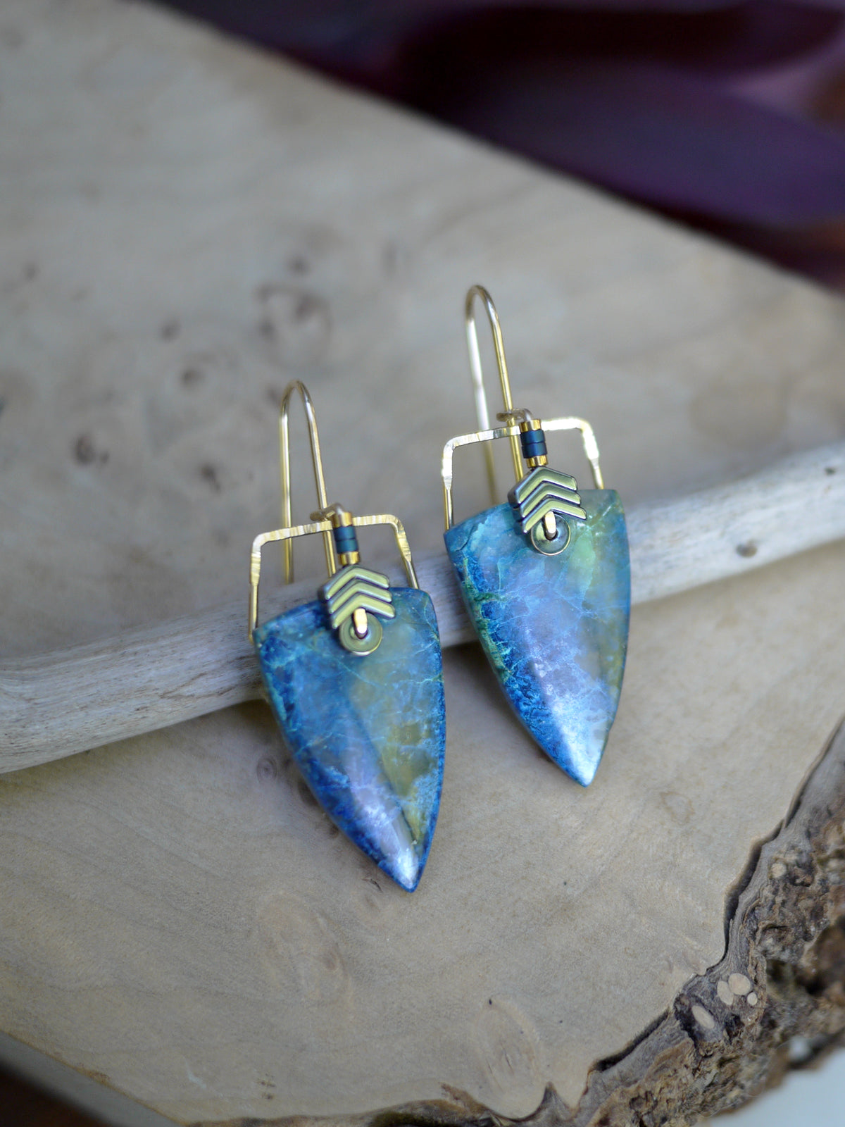Shattuckite Spear Drop Earrings
