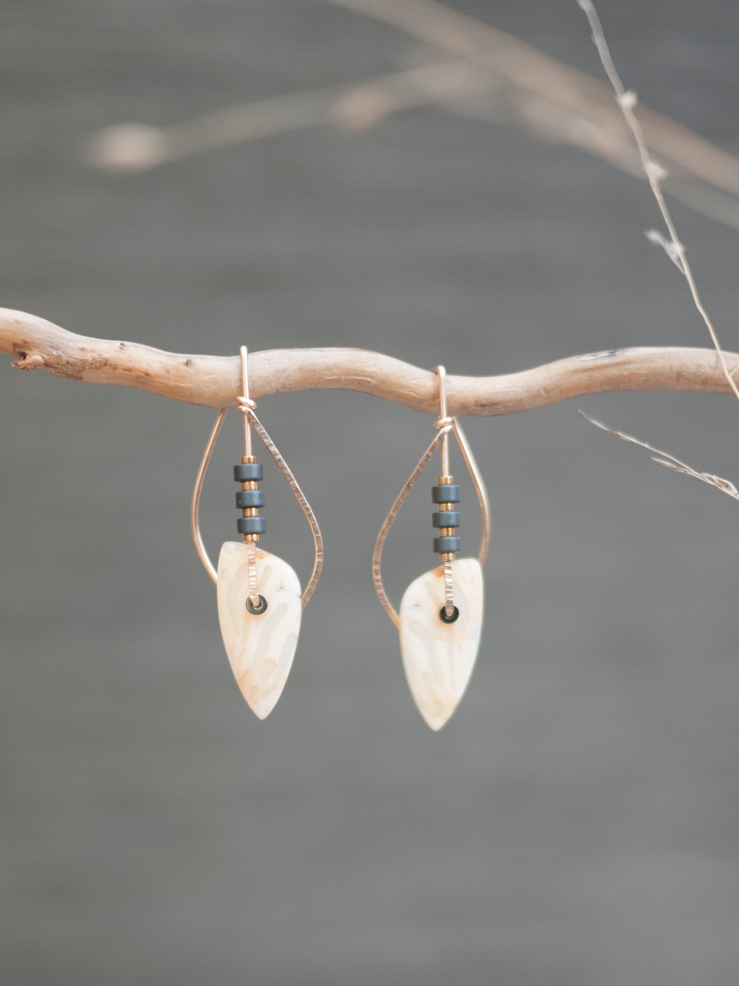 Sculptural Shell Agate Drop Earrings