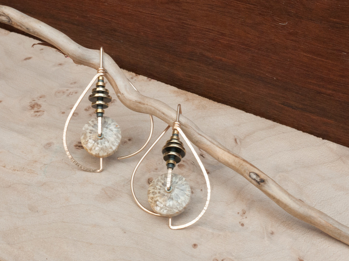 Fossil Coral Circle Sculptural Earrings
