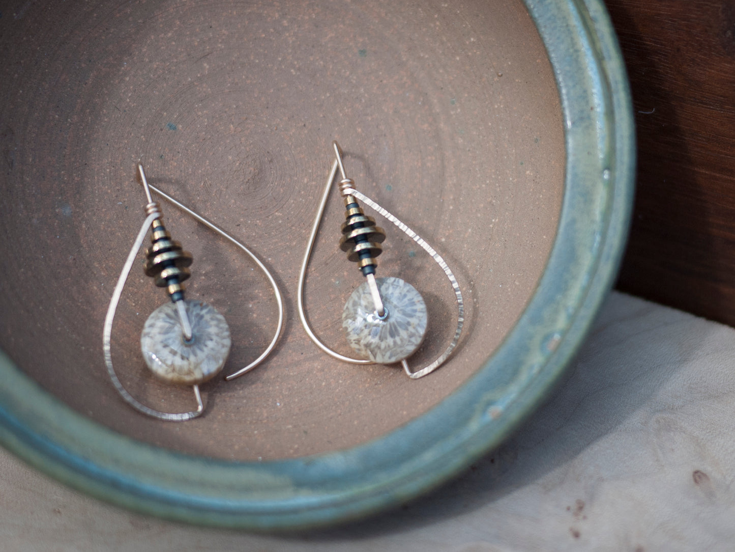 Fossil Coral Circle Sculptural Earrings