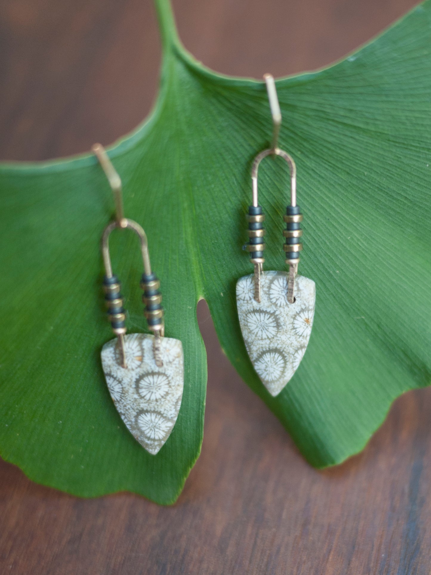 White Fossil Coral Spear Dangle Earrings
