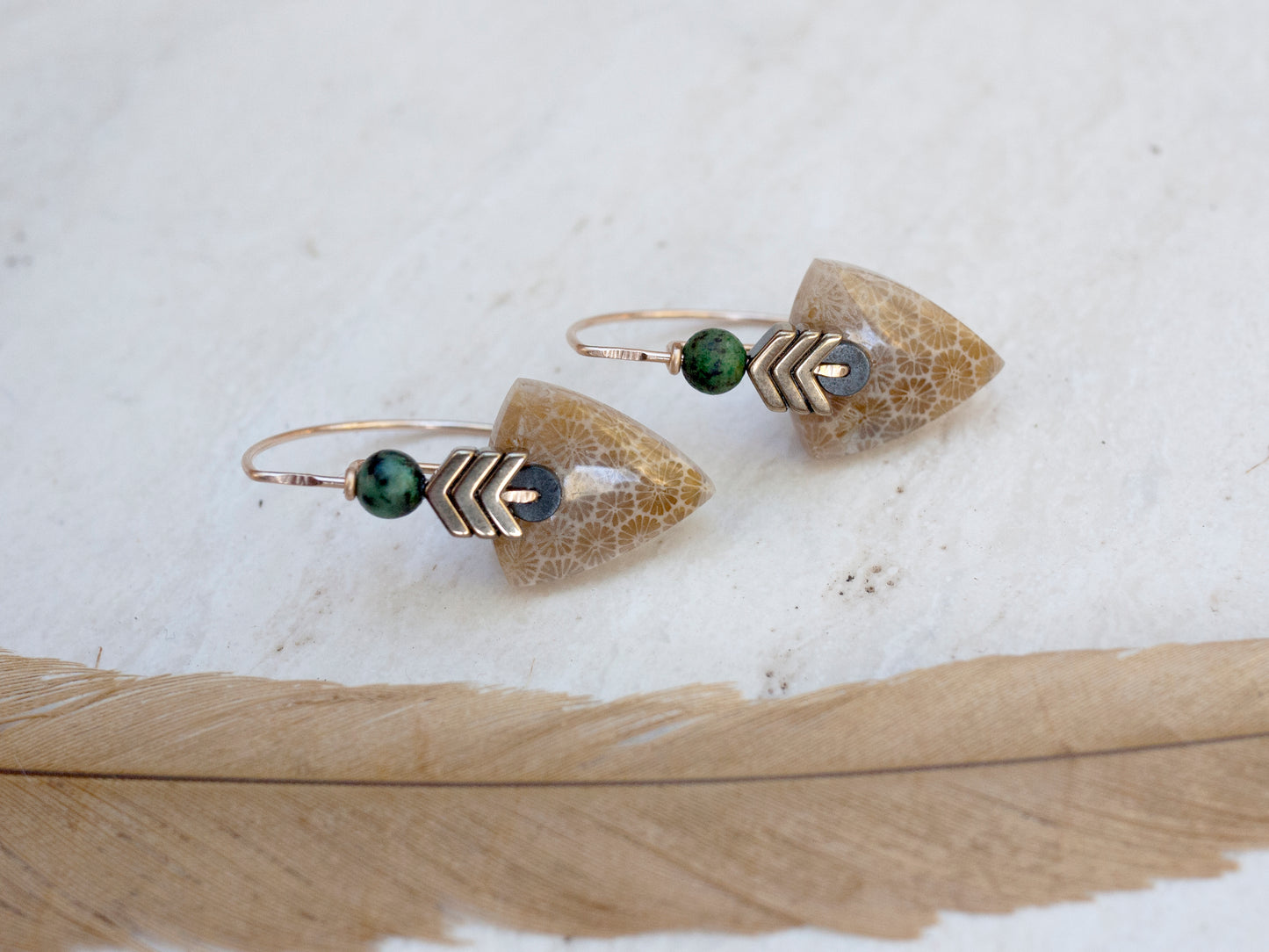 Fossil Coral Chevron Earrings