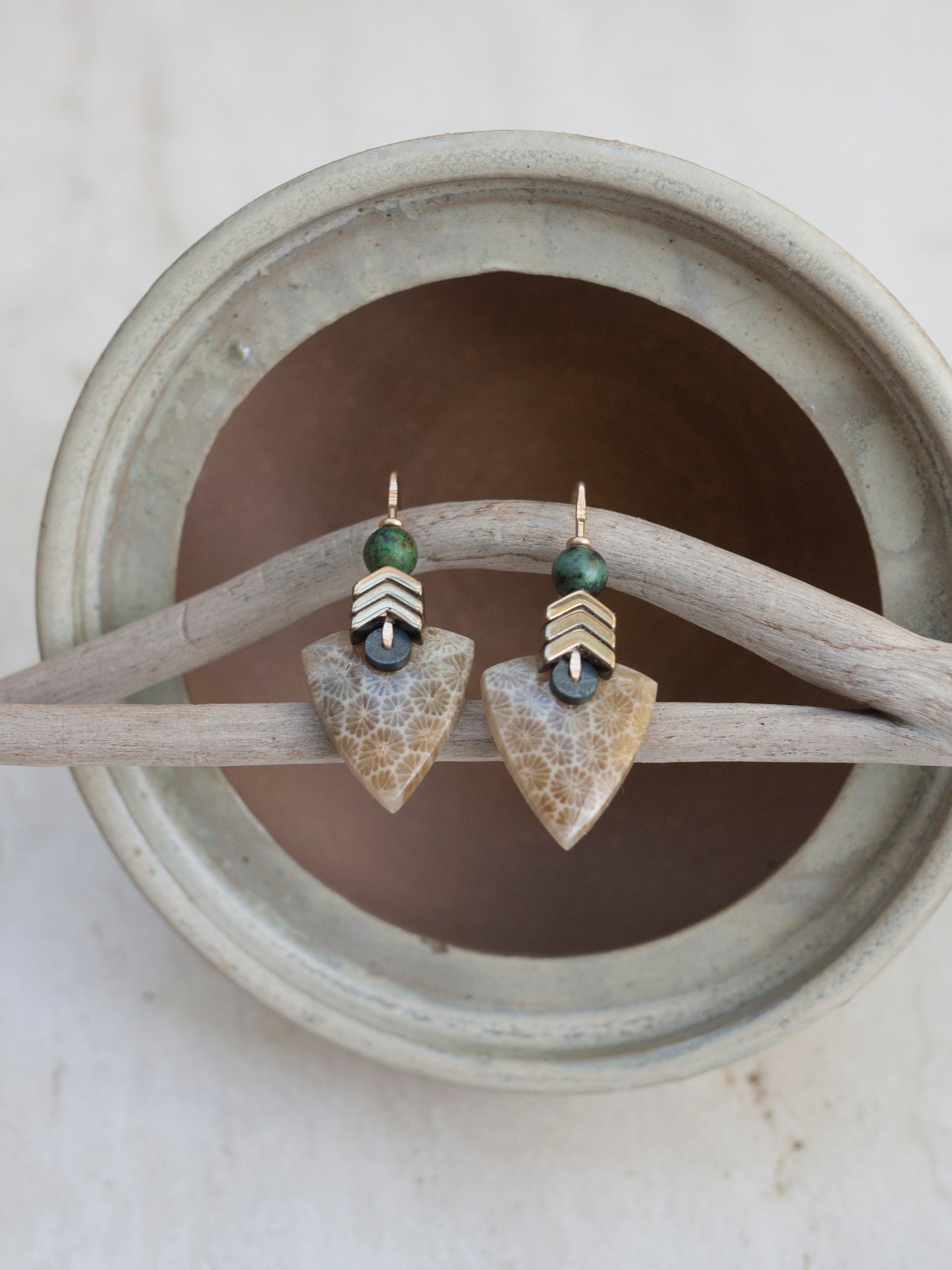Fossil Coral Chevron Earrings