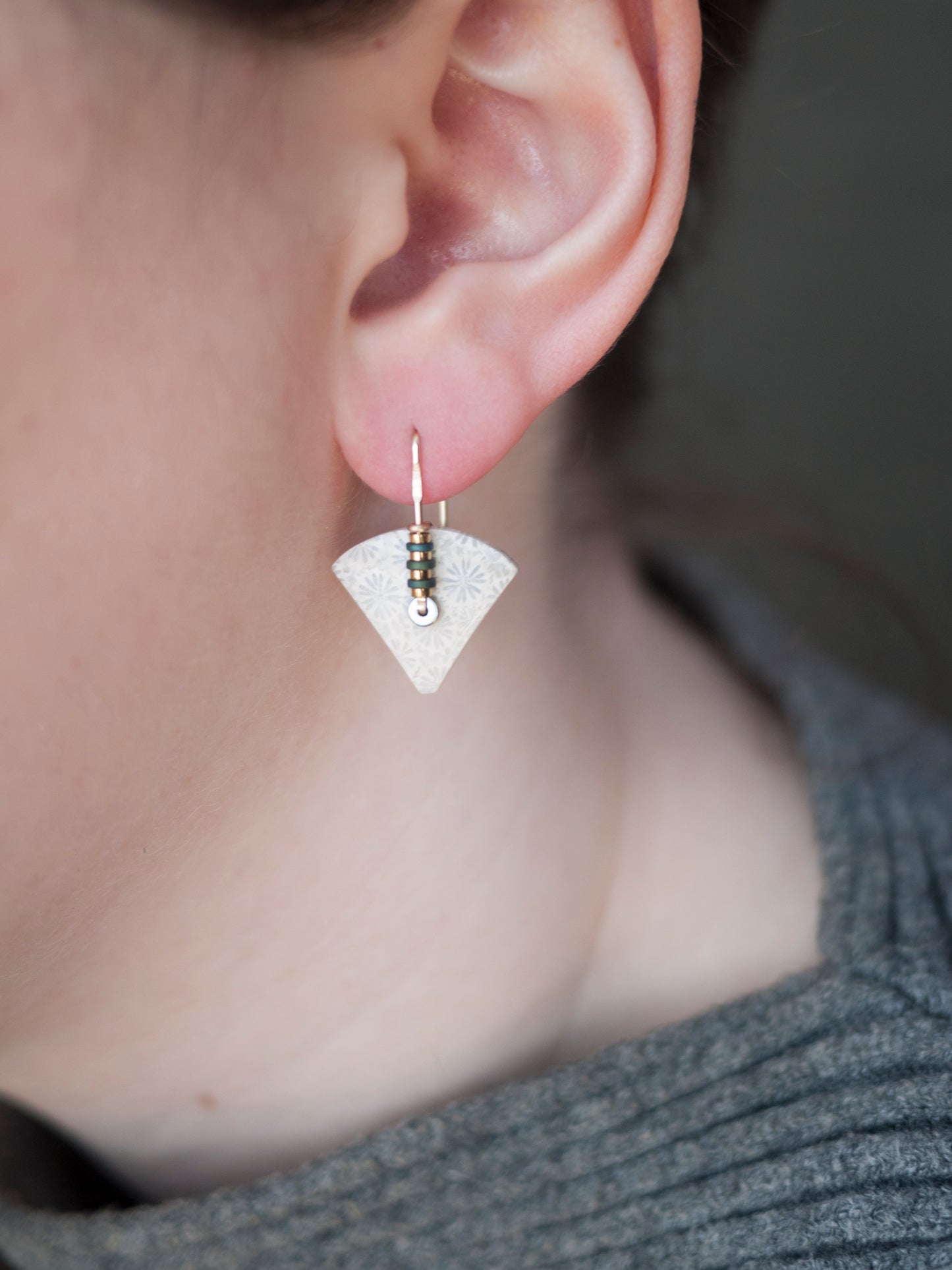 Dainty White Fossil Coral Fan Drop Earrings