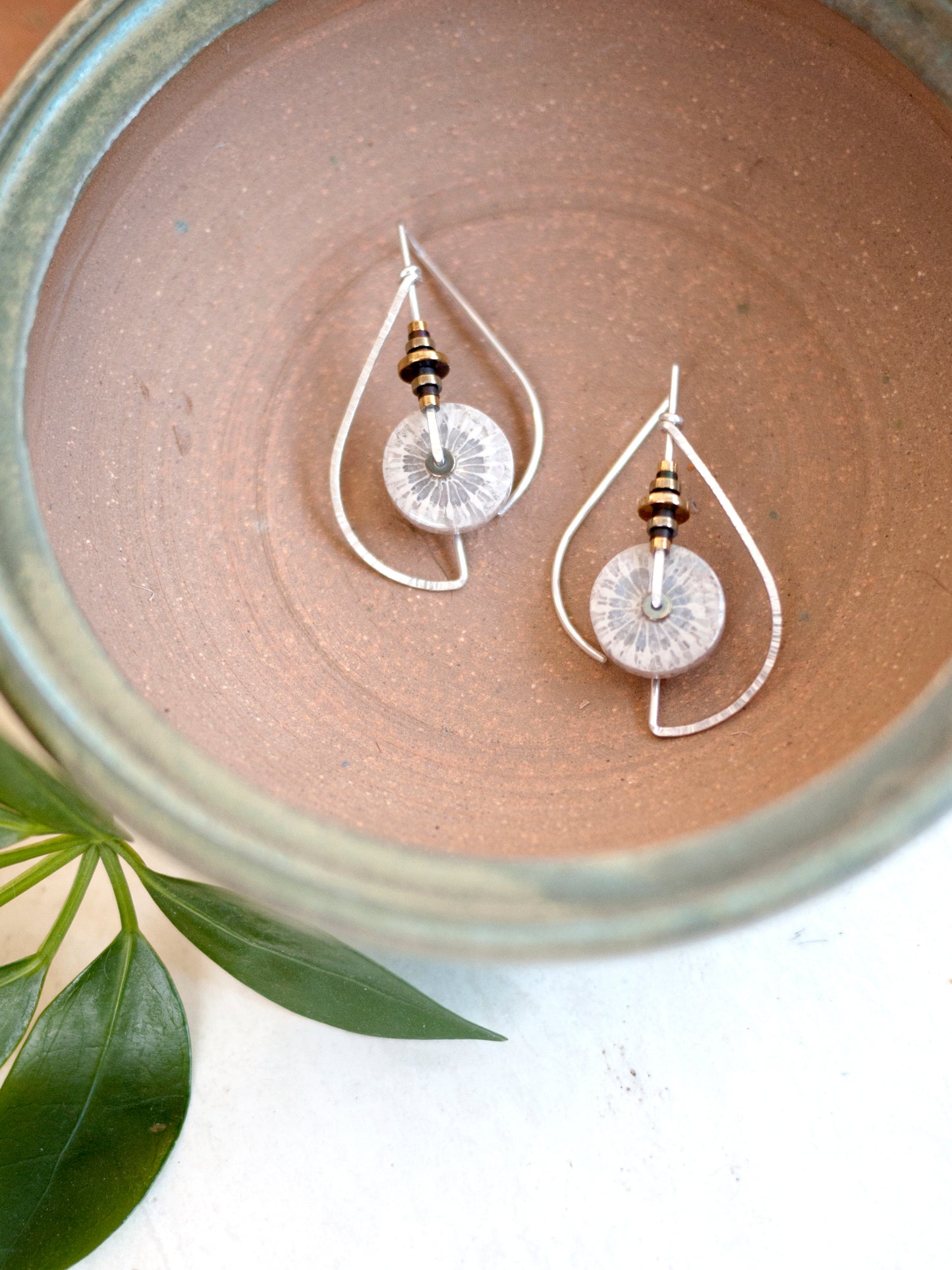 Fossil Coral Circle Sculptural Earrings