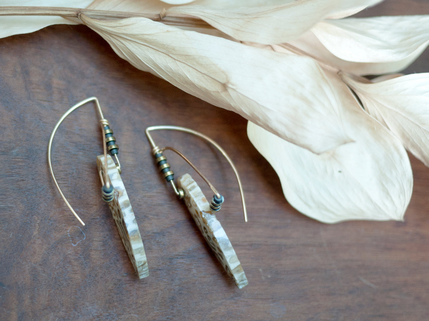 Deco Style Petrified Palmwood Earrings